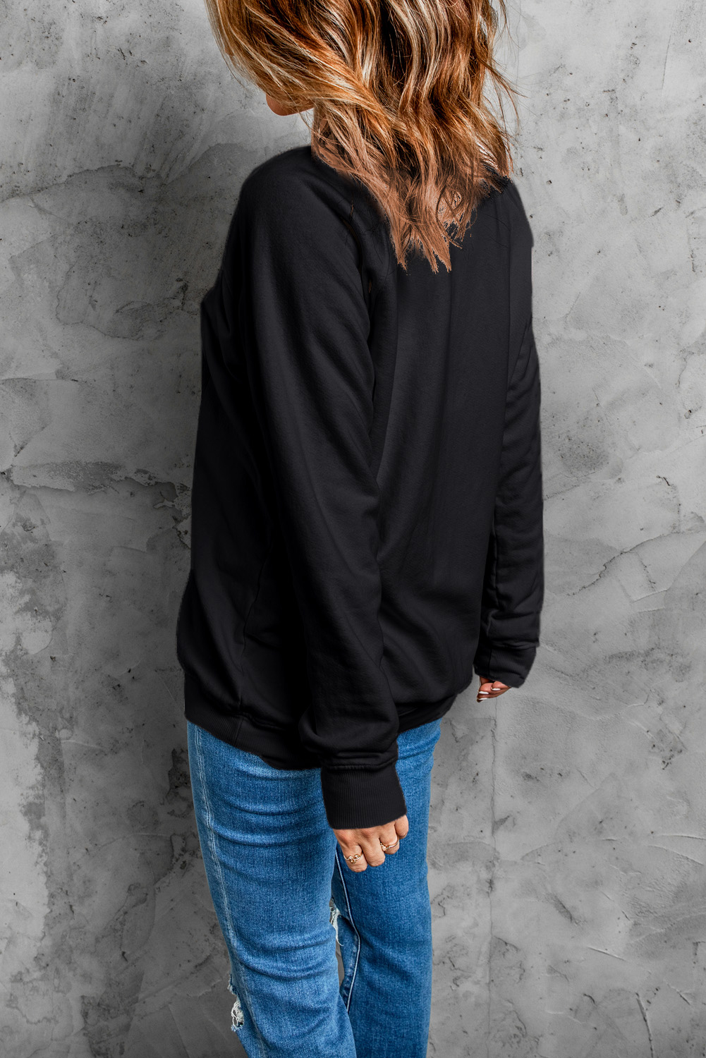 Black MAMA Shiny Graphic Pullover Sweatshirt