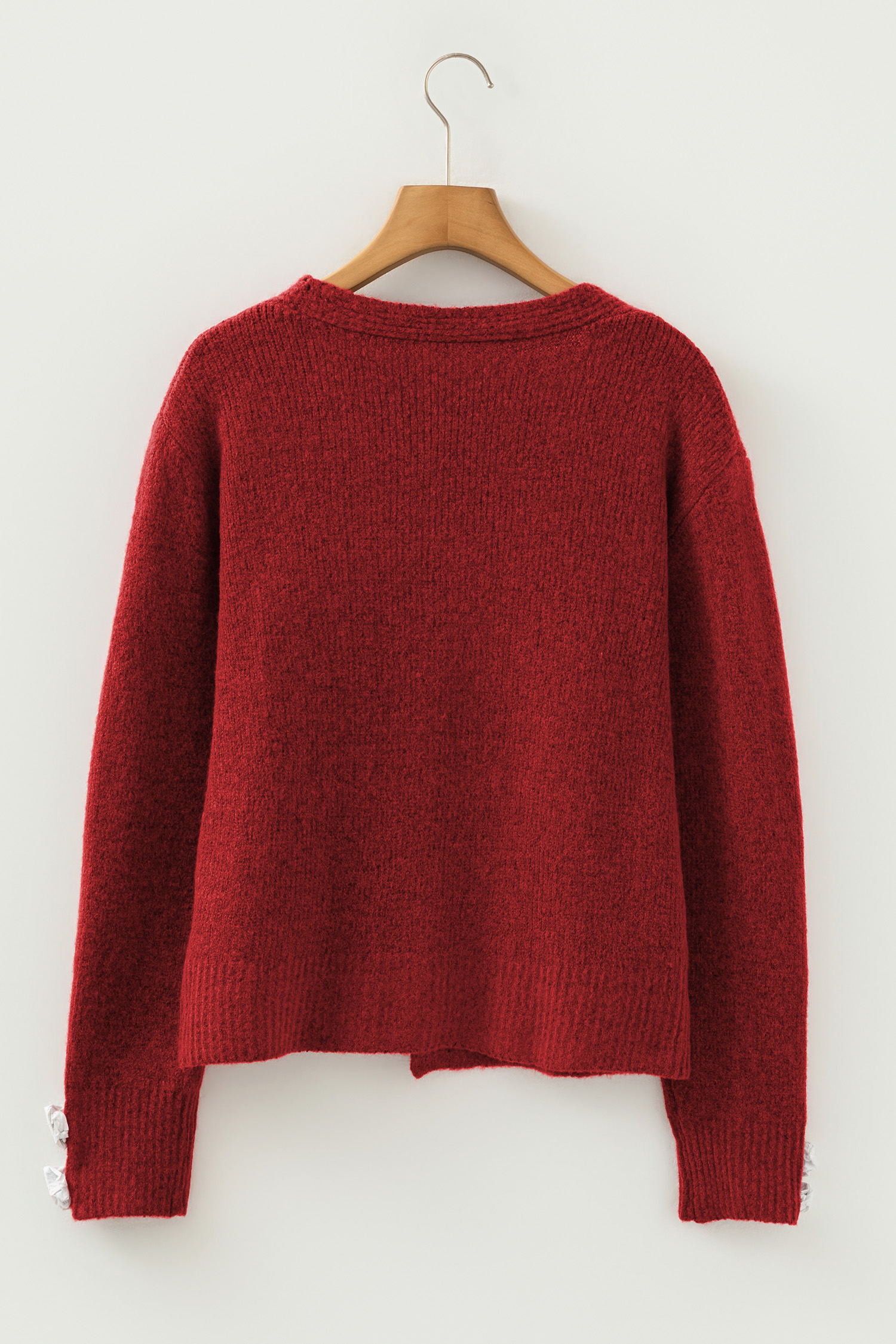 Fiery Red Heart Metal Button V Neck Cardigan Sweater