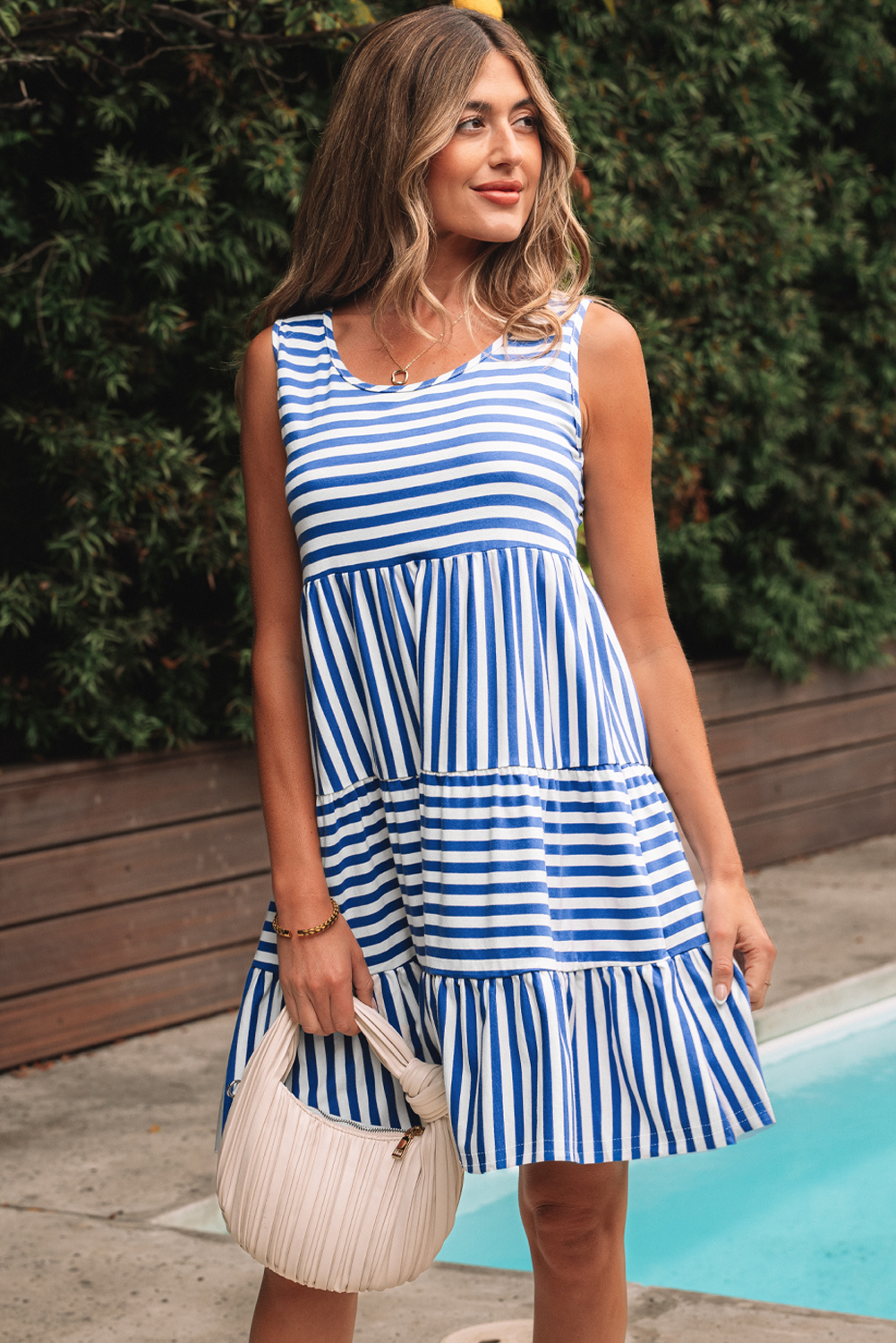 Black Stripe U Neck Sleeveless Loose Fit Mini Dress