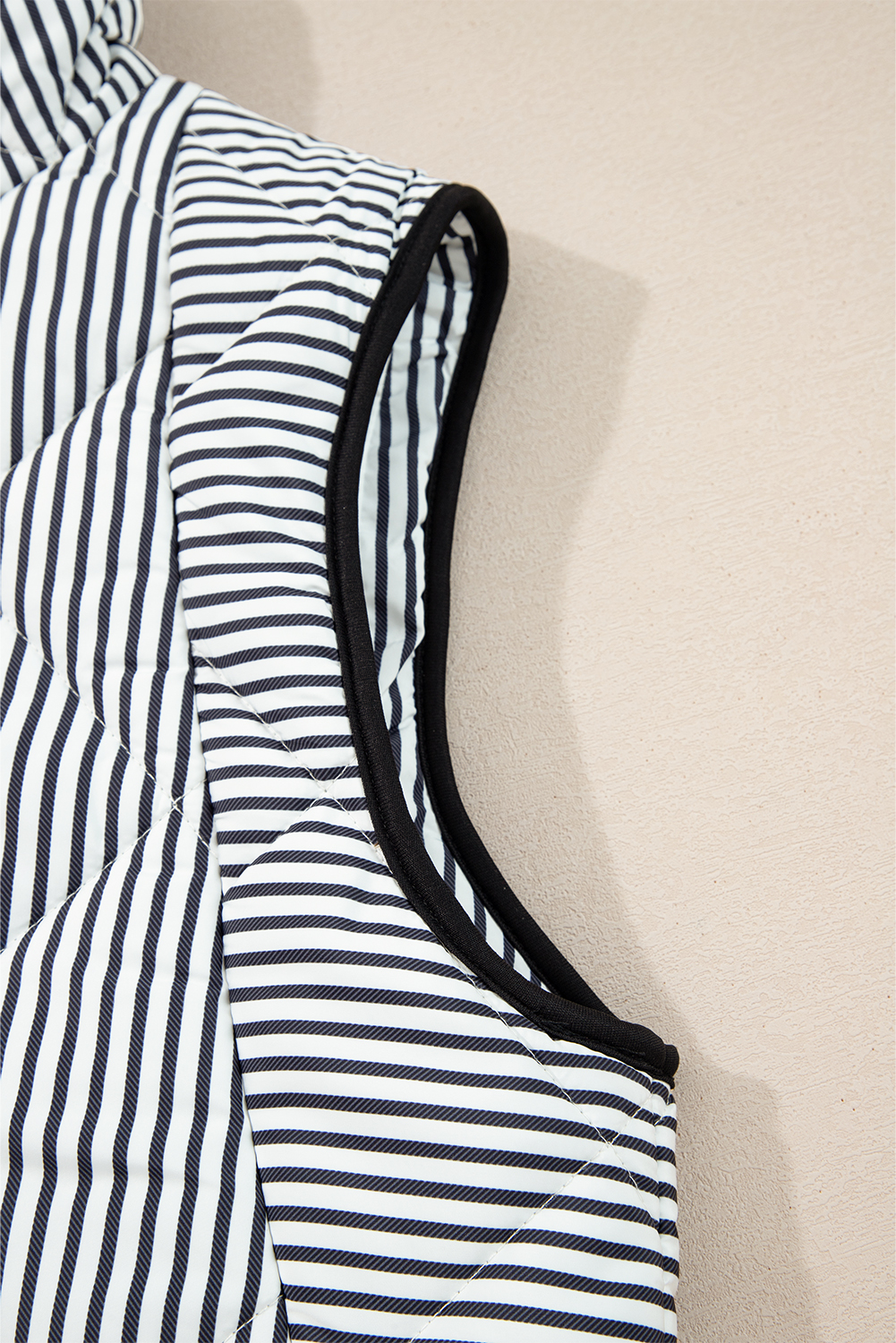 Black Stripe Contrast Trim Snap Button Collared Winter Vest