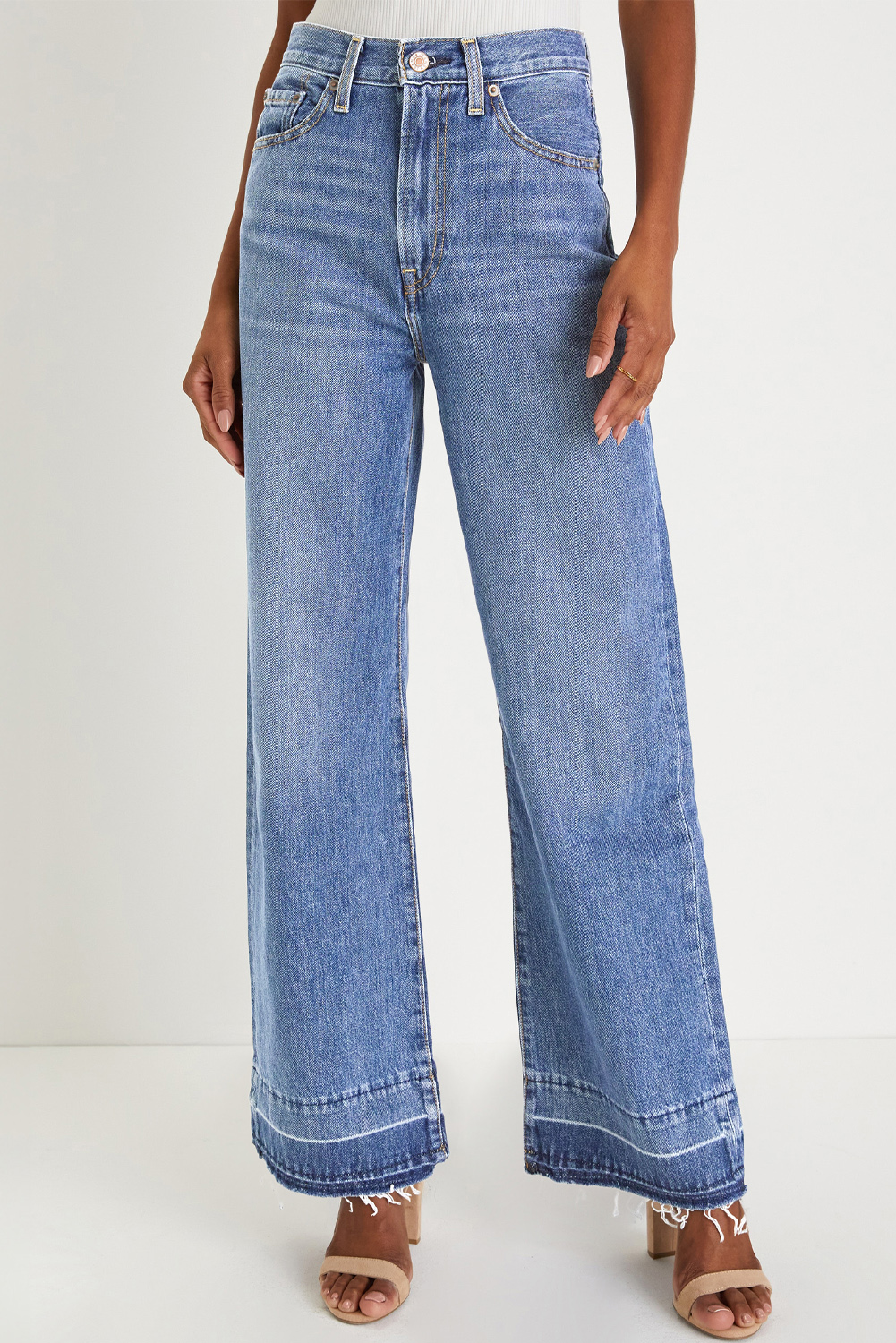 Real Teal Raw Hem Unique Cuffs Straight High Rise Loose Jeans