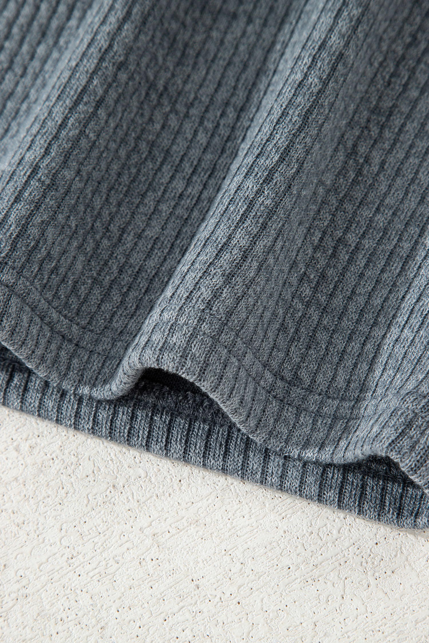 Medium Grey Ribbed Knit Buttons Front Flap Pocket Casual Shacket