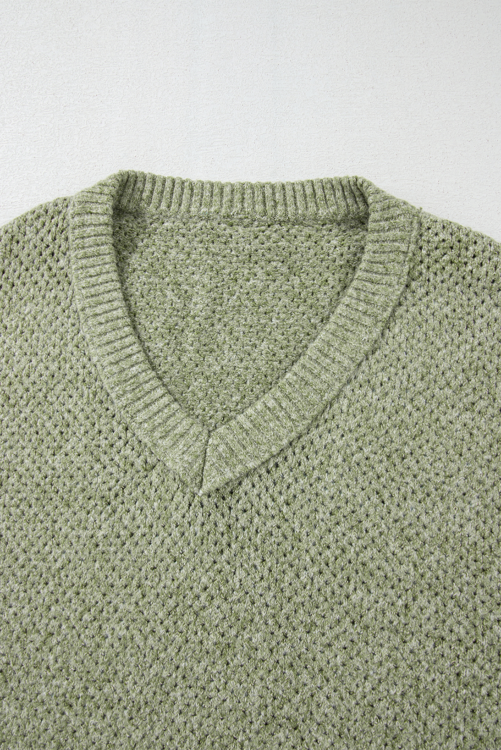 Parchment Loose Eyelet V Neck Drop Shoulder Sweater
