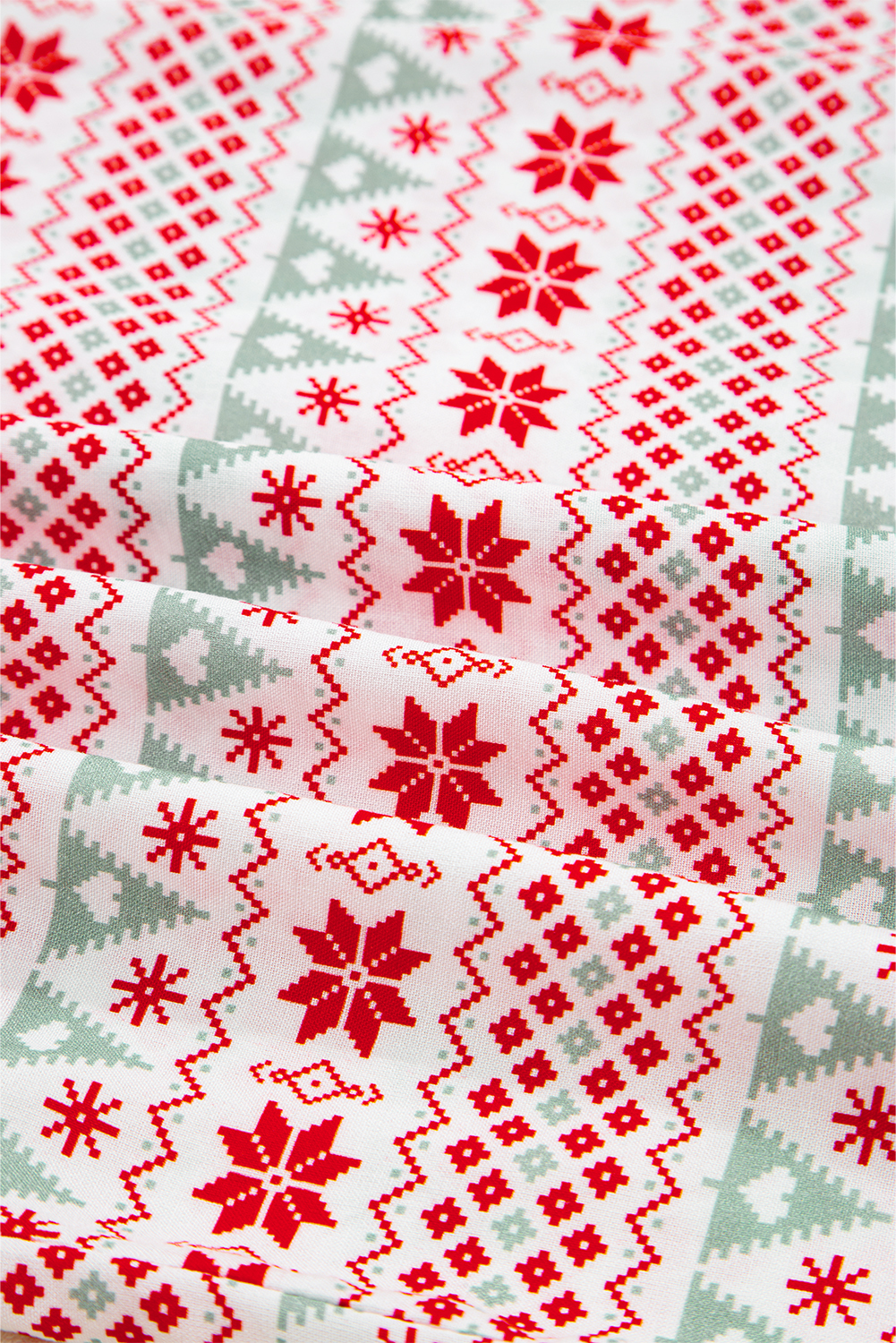 White Christmas Pattern Print Shirt Style Long 2pcs Pajama Set