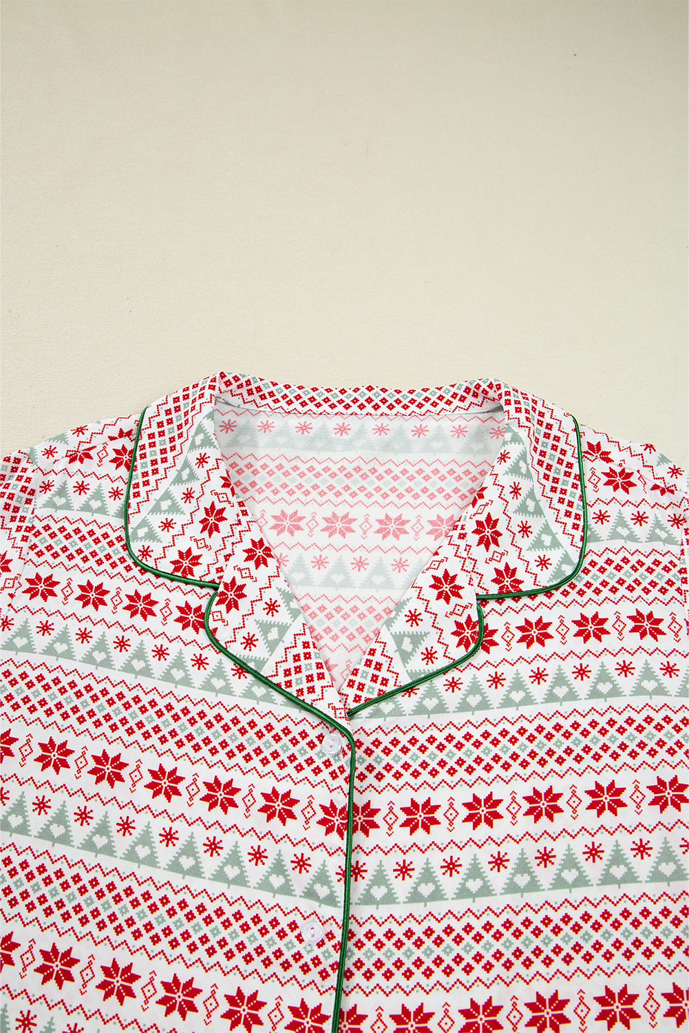 White Christmas Pattern Print Shirt Style Long 2pcs Pajama Set