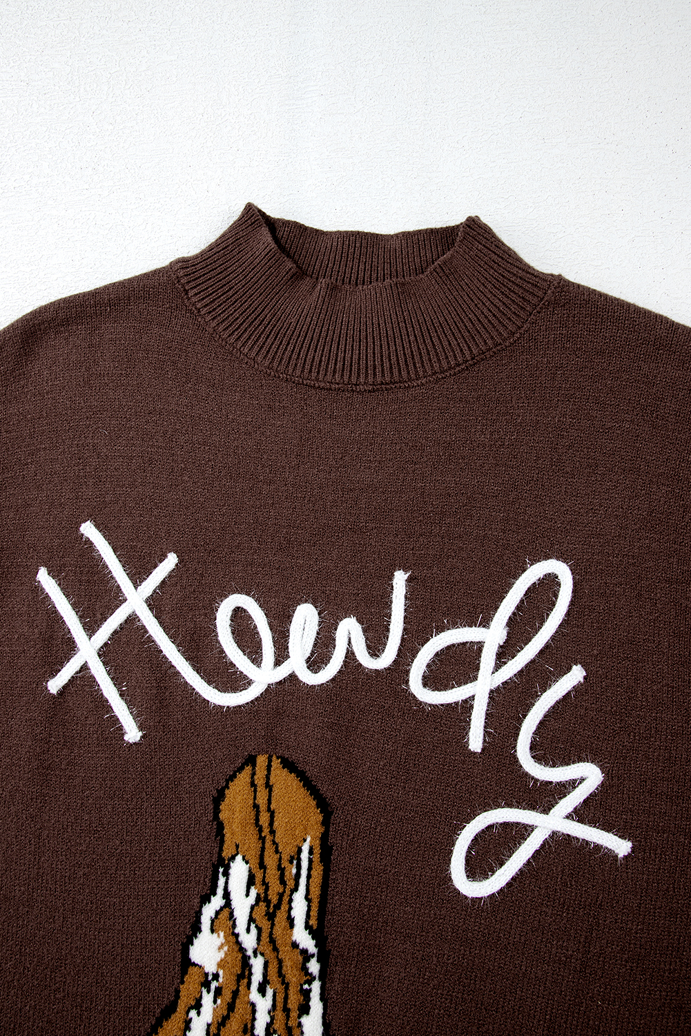 Coffee Western Howdy Boot Graphic High Neck Sweater