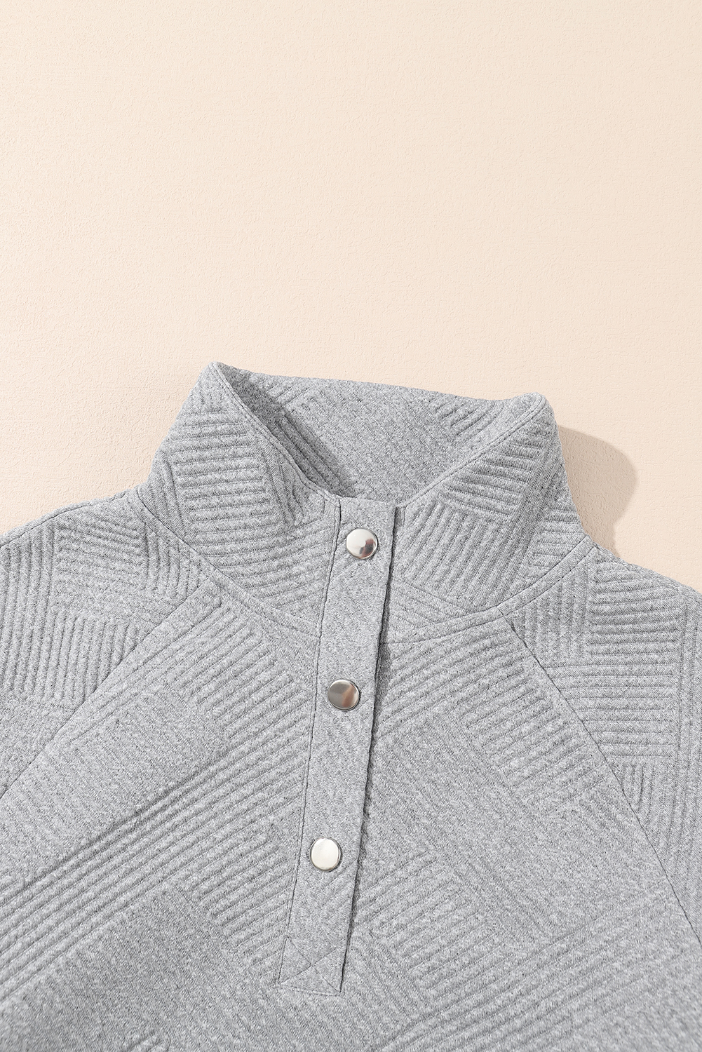 Apricot  Asymmetric Buttons Detail High Neck Textured Sweatshirt