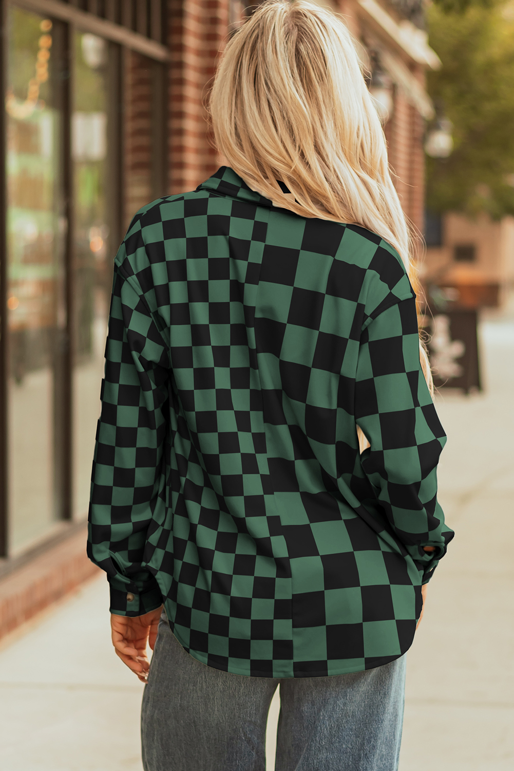 Khaki Checkerboard Flap Pocket Button Front Shacket
