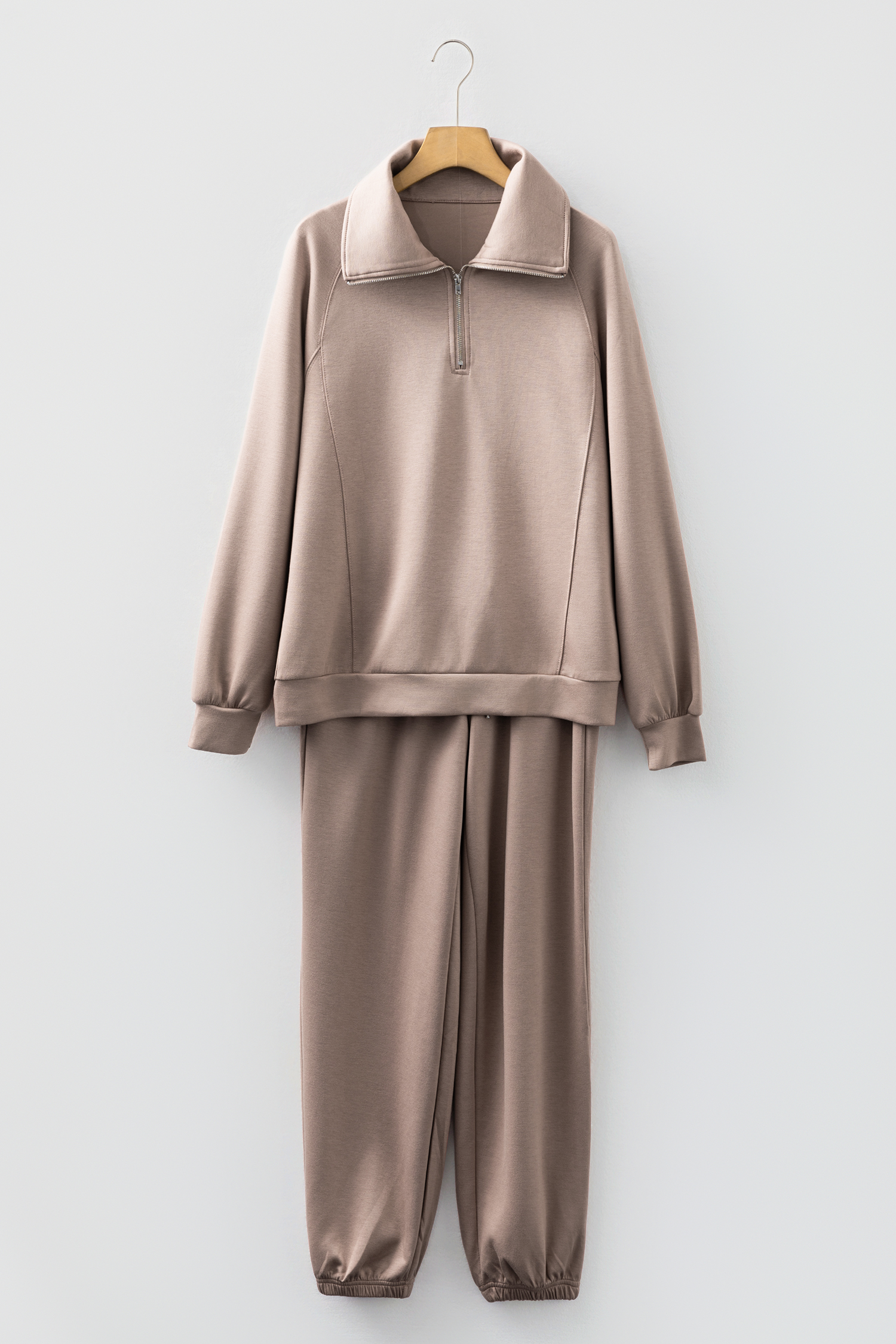 Black Zip Collar Long Sleeve Top Drawstring Pants Set