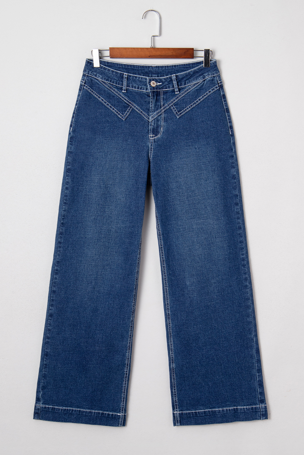 Sail Blue Stitched Waist Detail Loose Cuffed Jeans