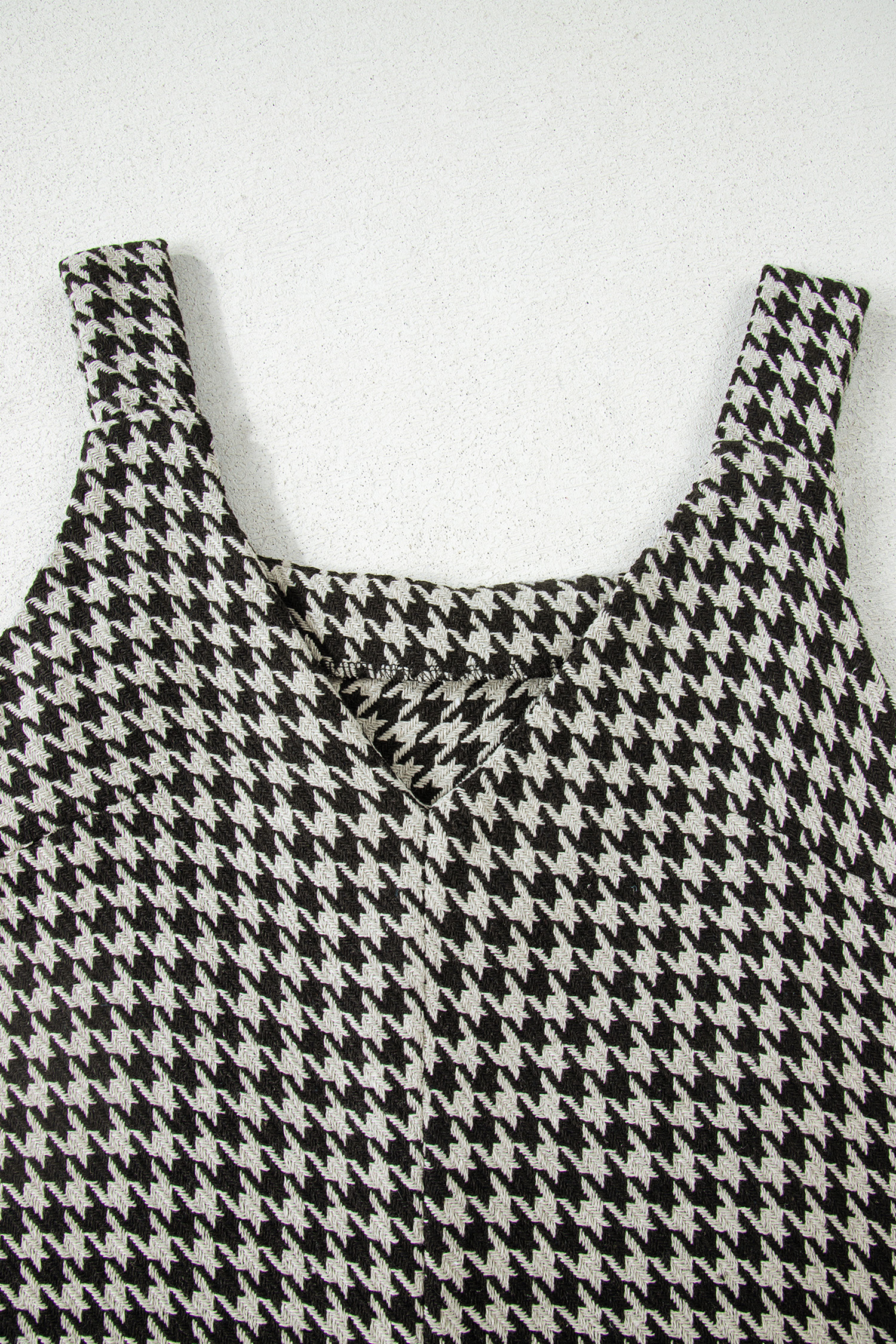 Khaki Houndstooth Print V Neck Sleeveless Mini Dress