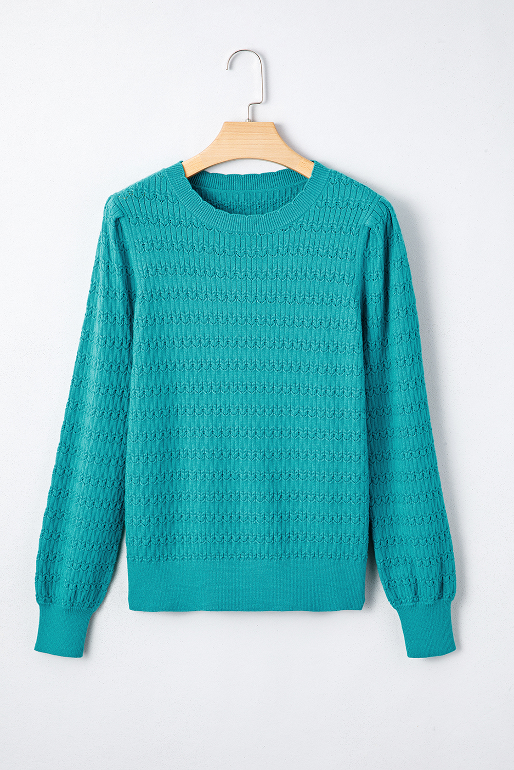 Fiery Red Trendy Pattern Knit Ribbed Cuffs Crew Neck Sweater