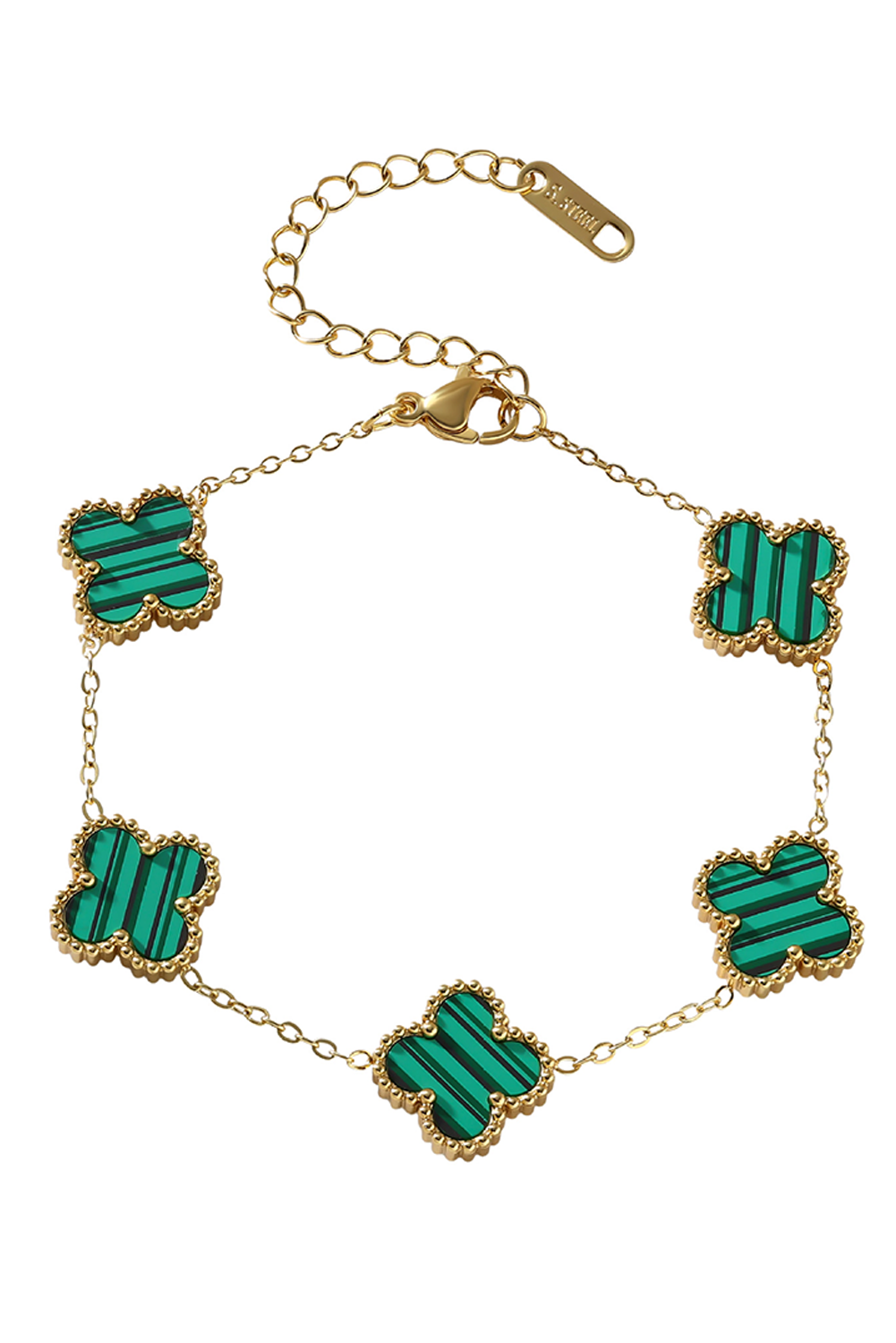 Fiery Red St Patricks Four Leaf Clover Chain Bracelet