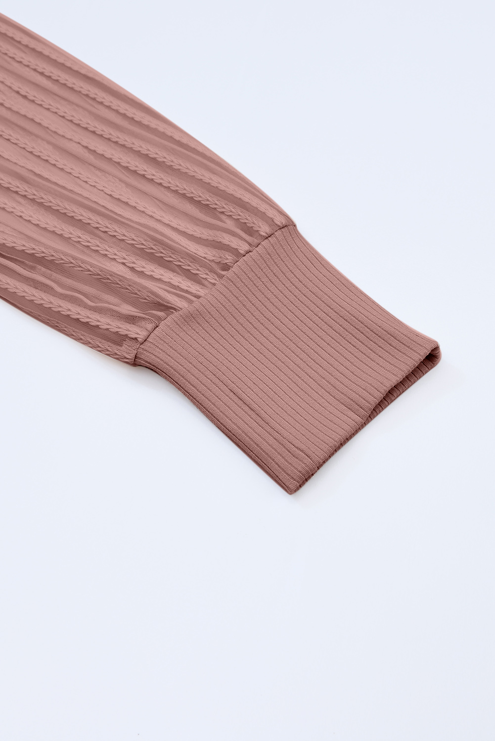 Gray Striped Mesh Long Sleeve Crewneck Ribbed Top