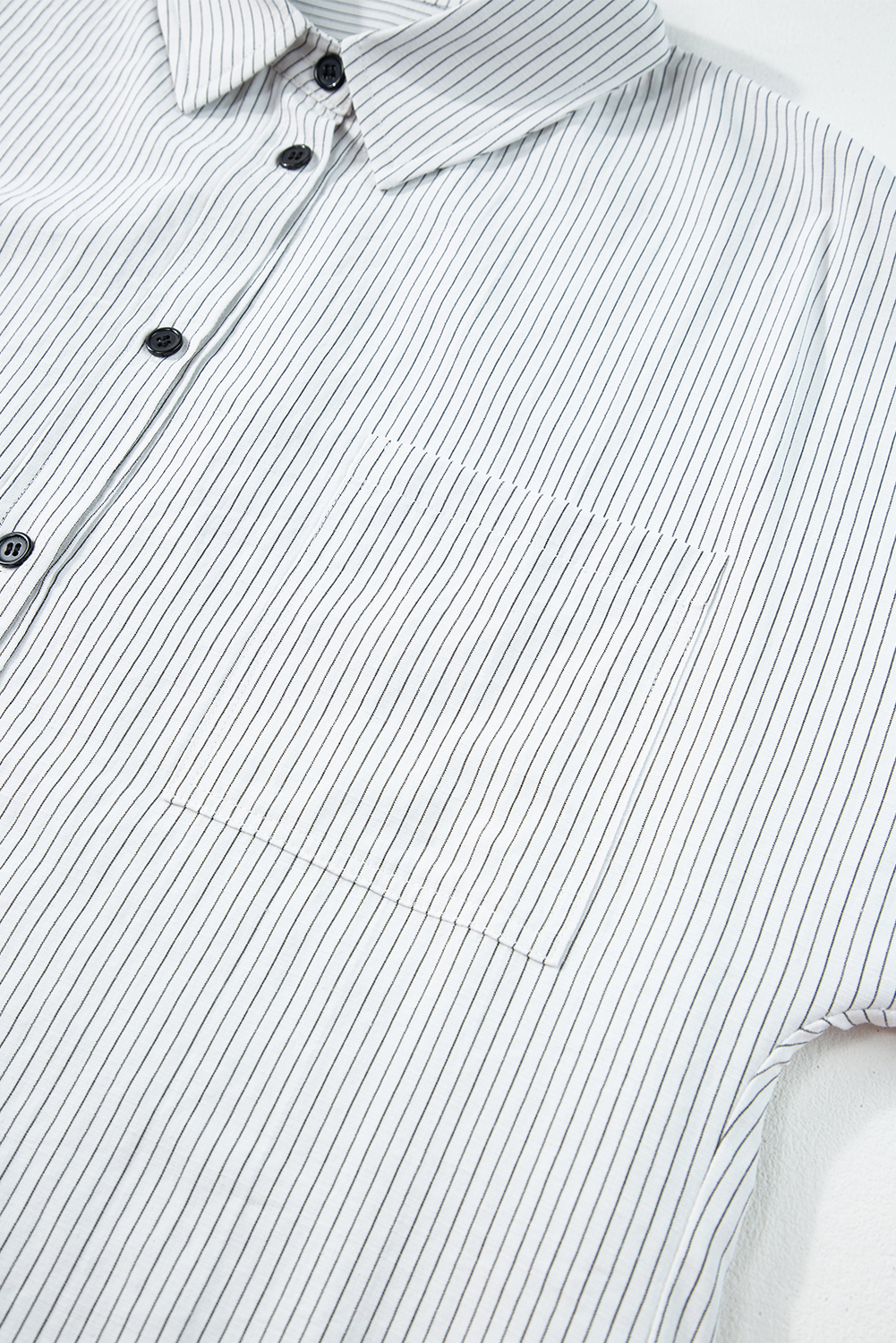 DEAR-LOVER Stripe Roll-tab Sleeve Pocketed Long Shirt