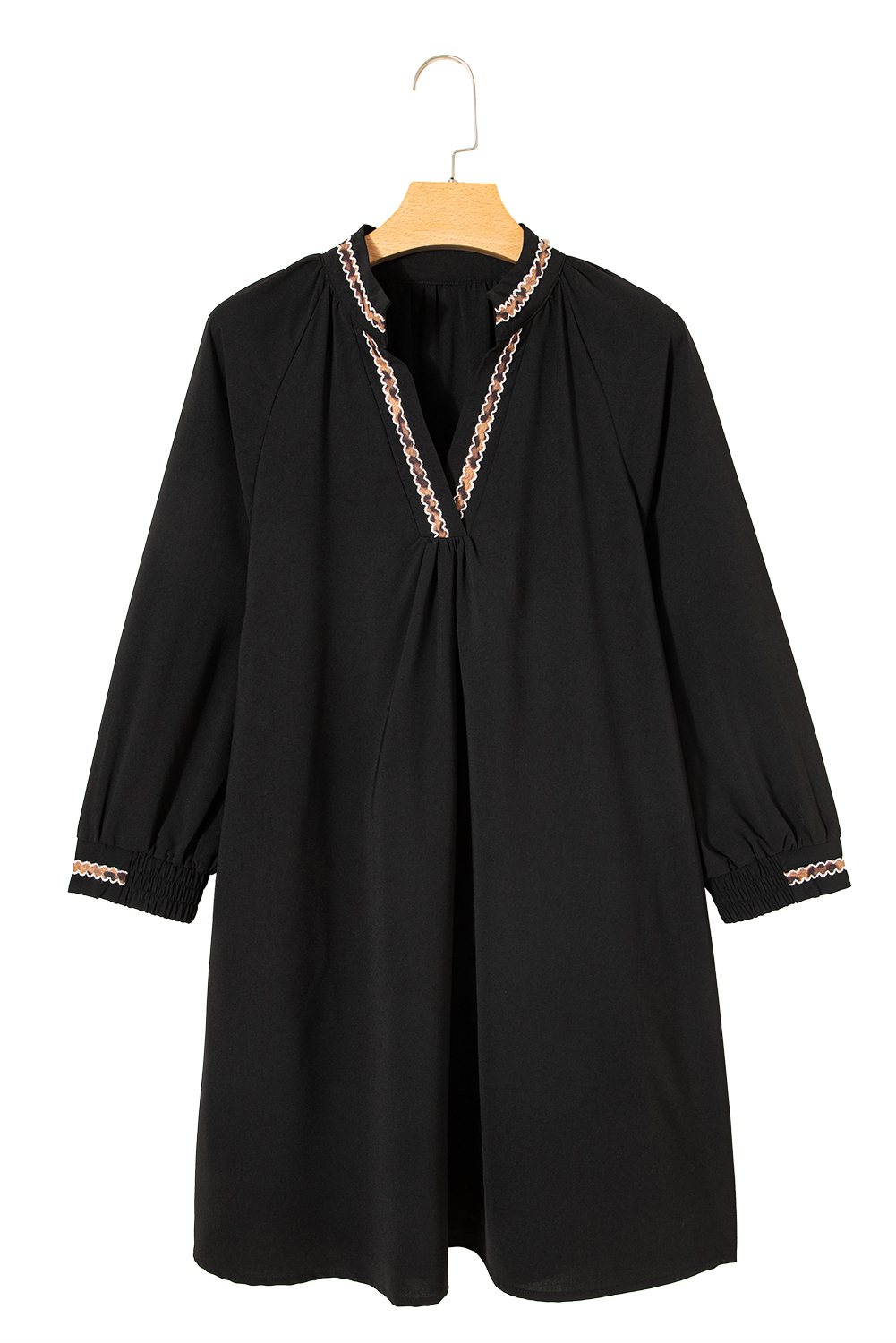 Black Contrast Trim V Neck Bracelet Sleeve Shift Mini Dress