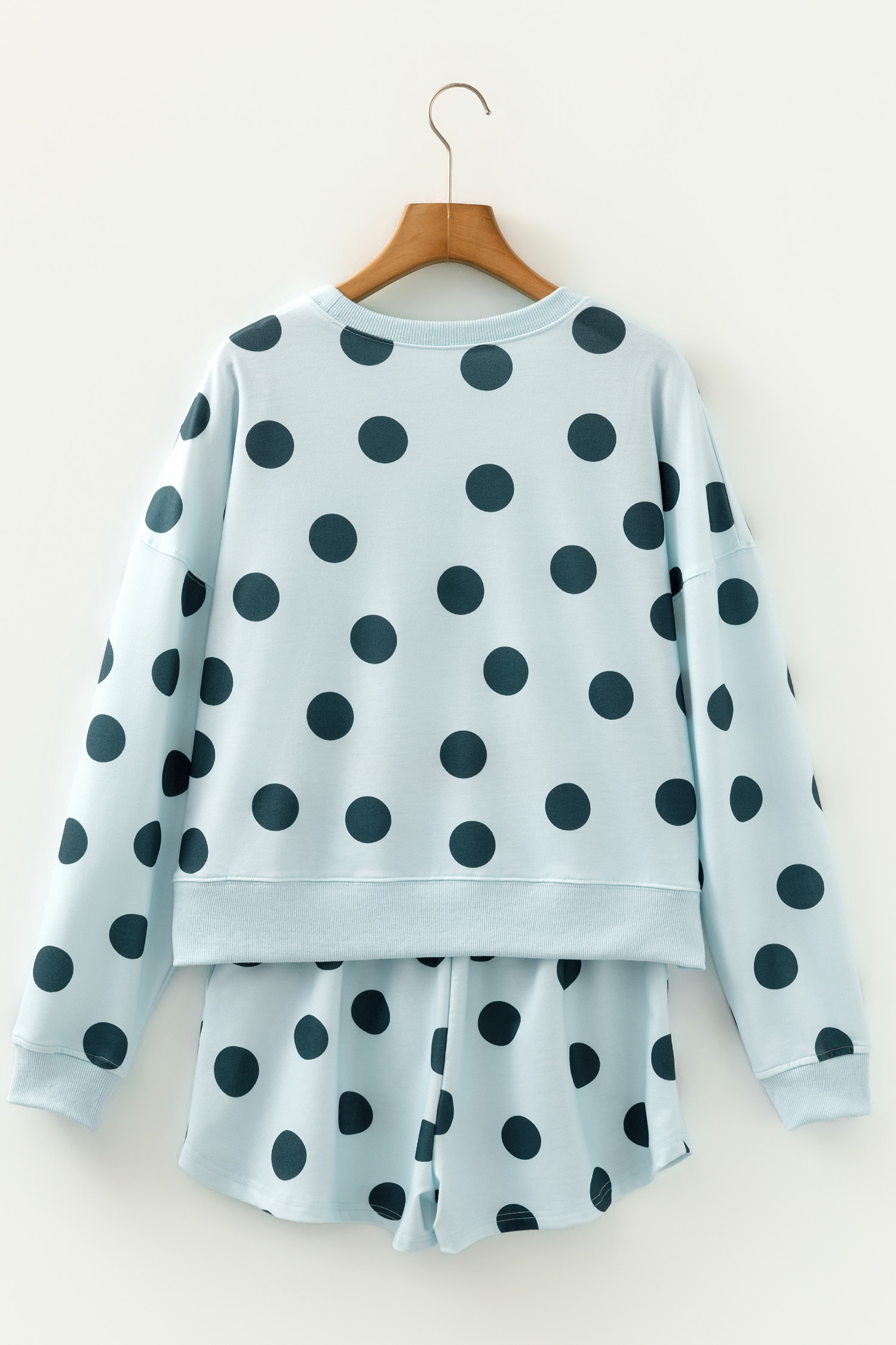 Beige Polka Dot Print Drop Shoulder Pullover Drawstring Jogger Pant Set