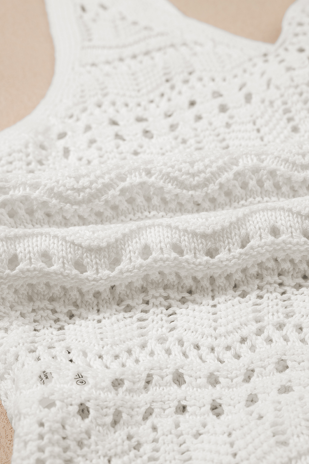Beige Trendy Hollowed Knit V Neck Drawstring Sweater Vest