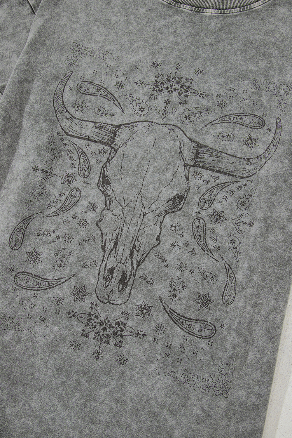 Light Grey Western Steer Head Tie Dye Print Crew Neck T Shirt