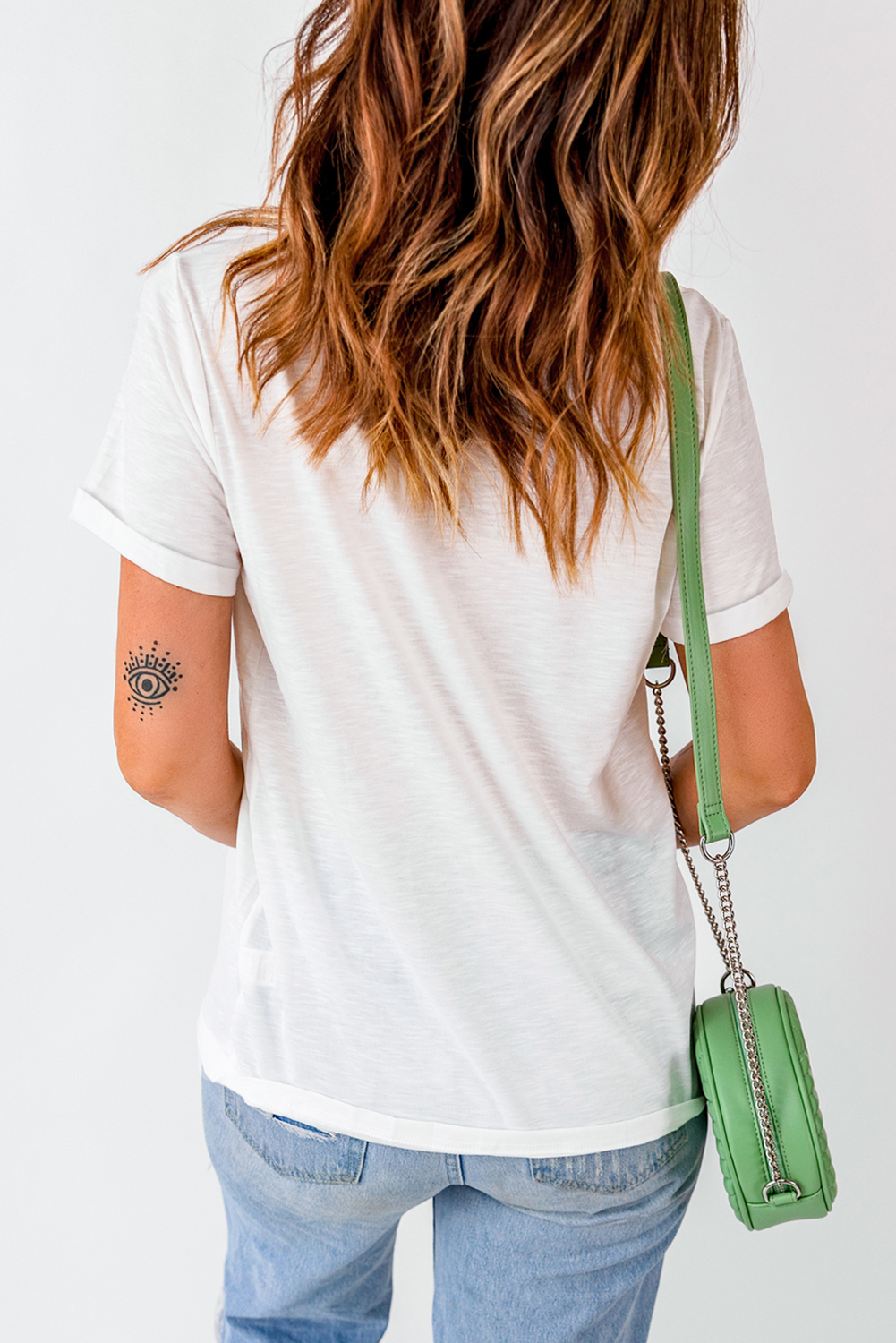 White MAMA Bow Flower Print Crewneck T Shirt