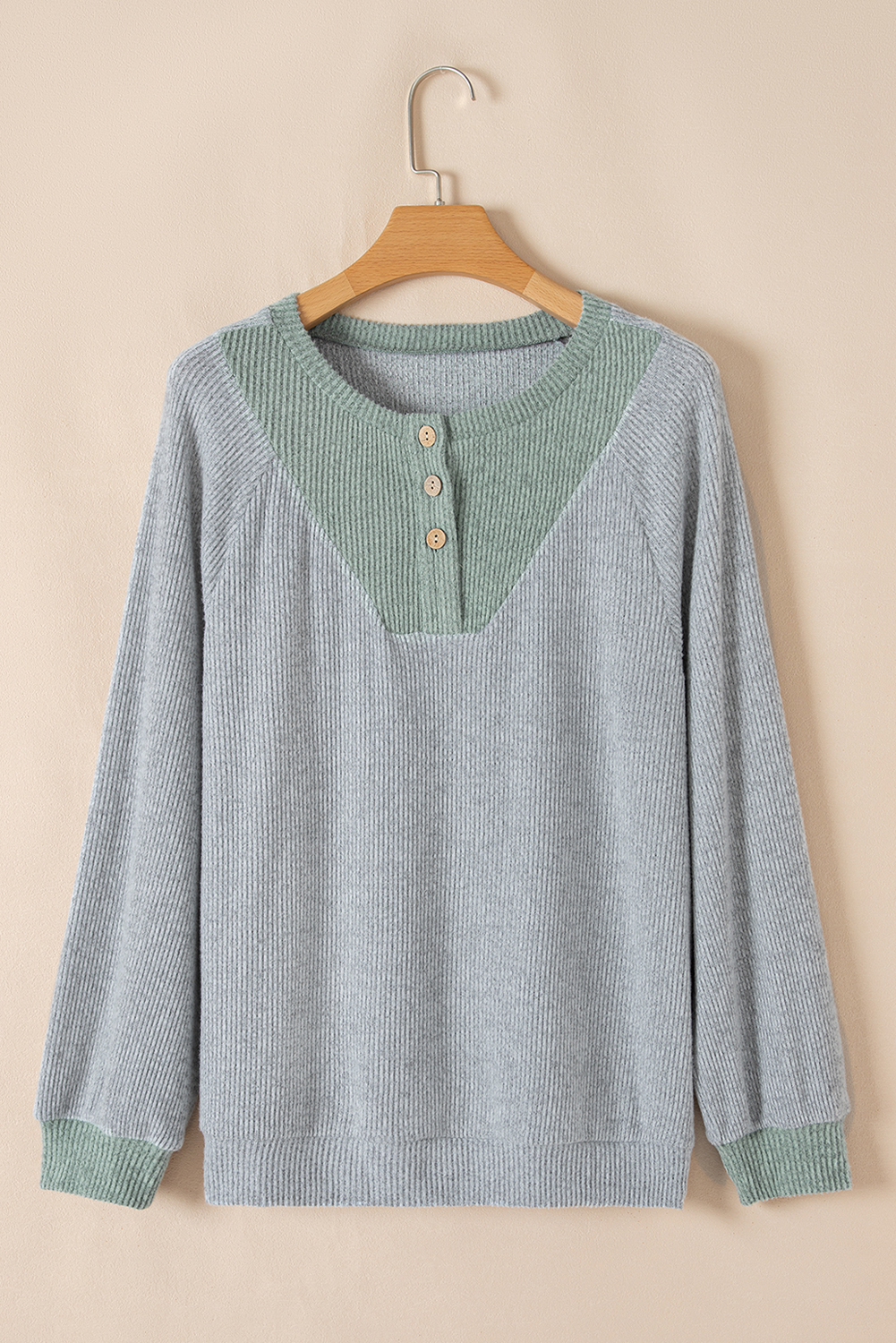 Contrast Ribbed Loose Fit Long Sleeve Top