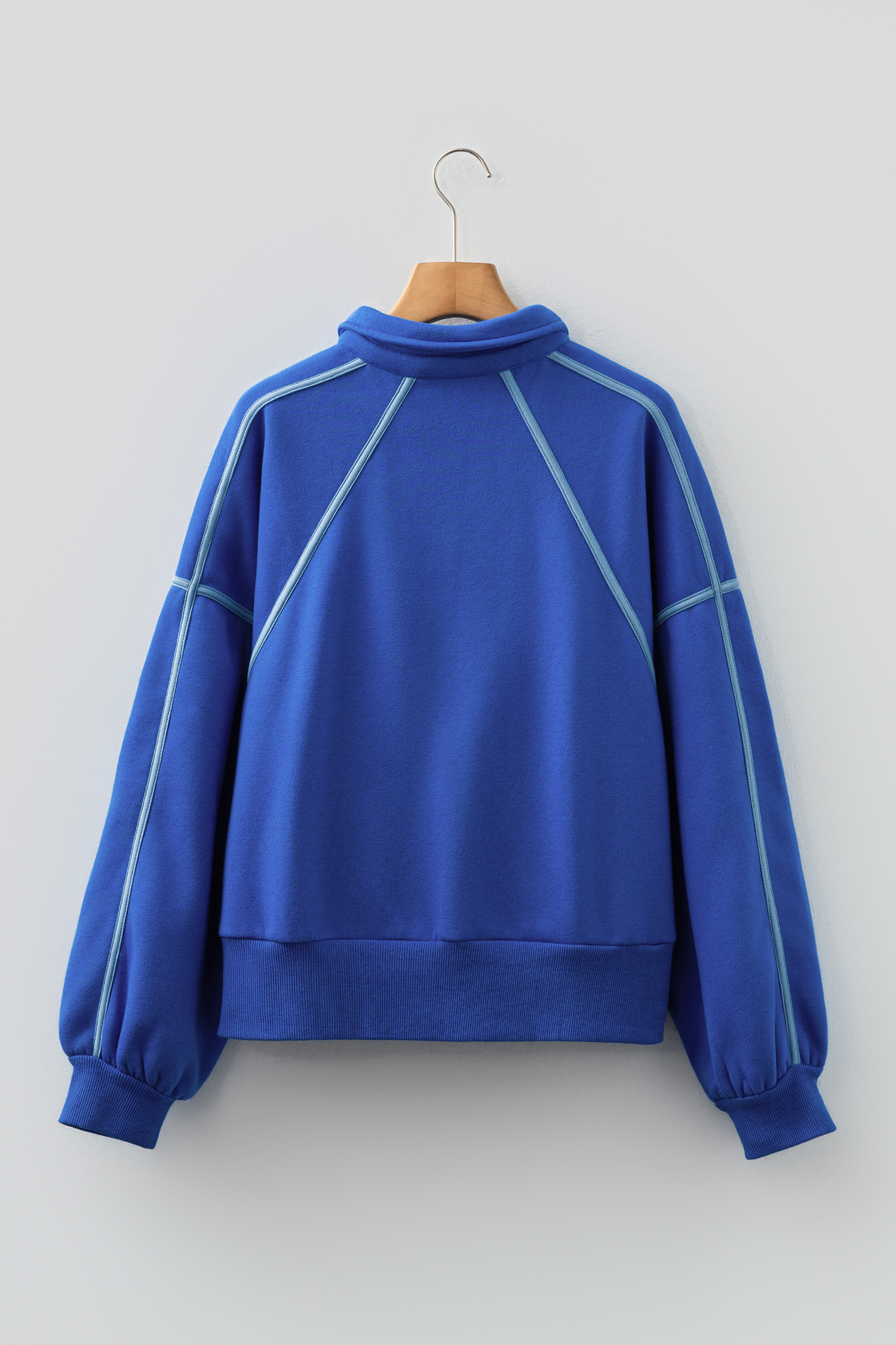 Sky Blue Button up Collared Exposed Seam Chic Sweatshirt