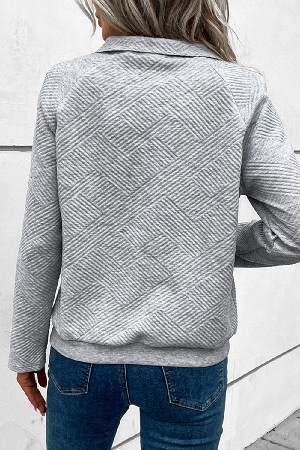Apricot  Asymmetric Buttons Detail High Neck Textured Sweatshirt