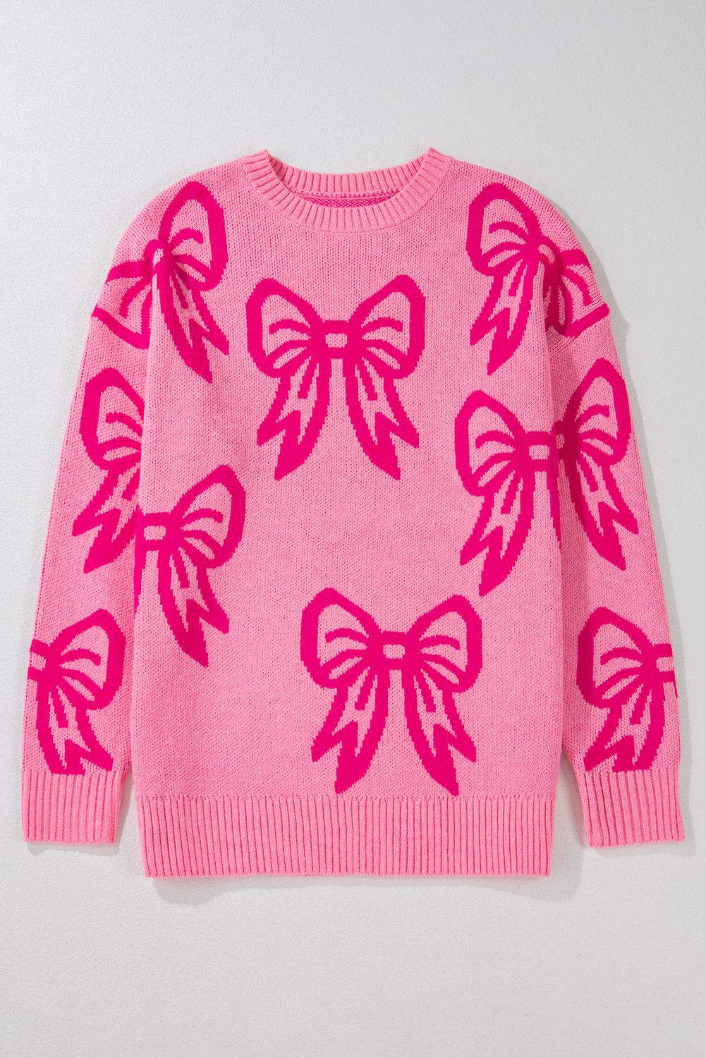 Golden Fleece Bow Pattern Drop Shoulder Loose Sweater