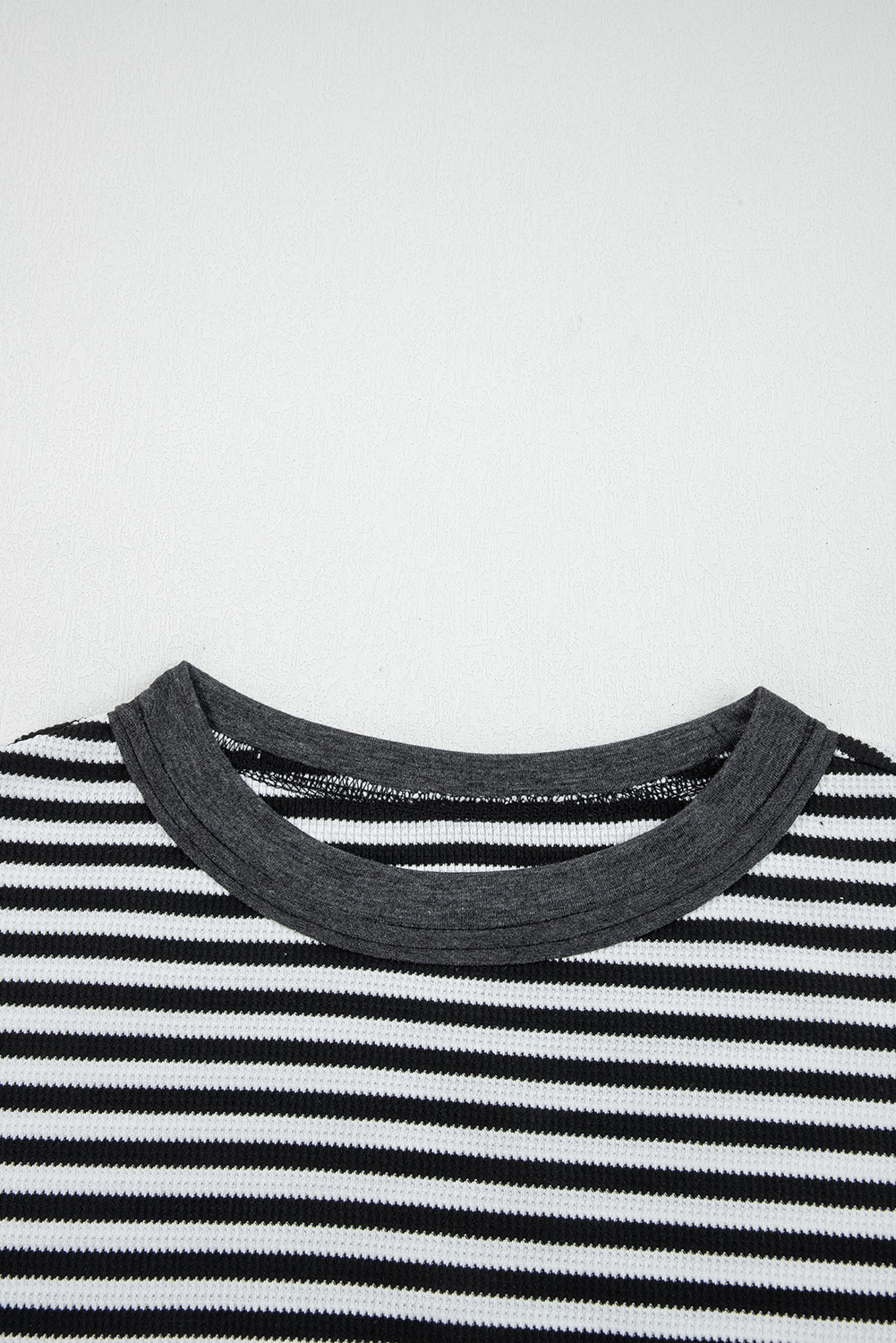 Dearlovers Green Stripe Thermal Knit Drop Shoulder Casual Top