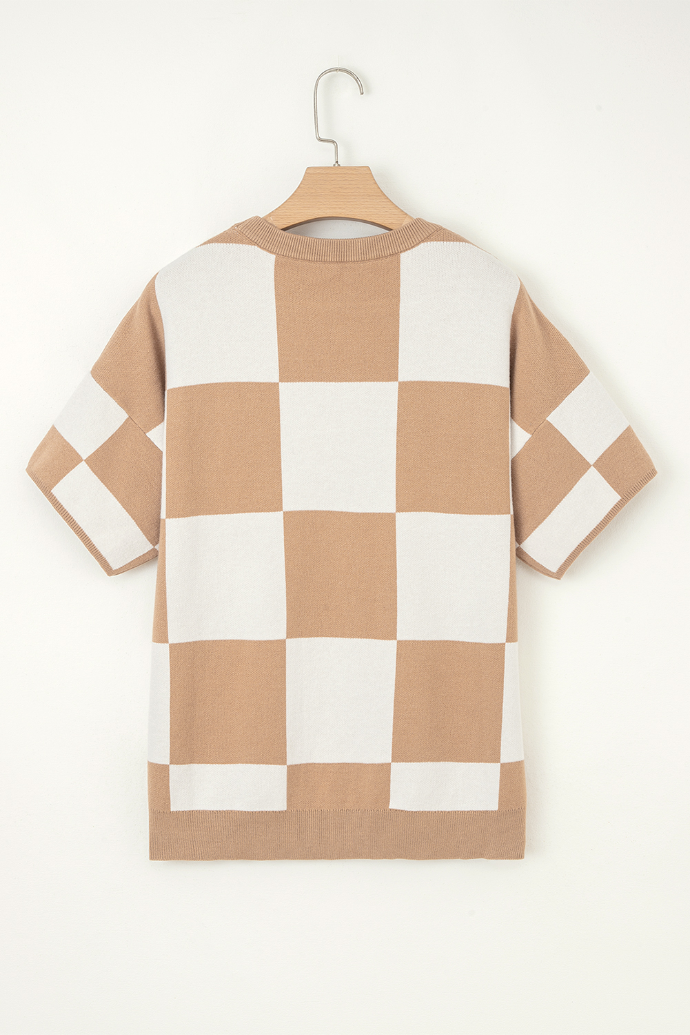 Black Checkered Pattern Loose Drop Shoulder Half Sleeve Sweater