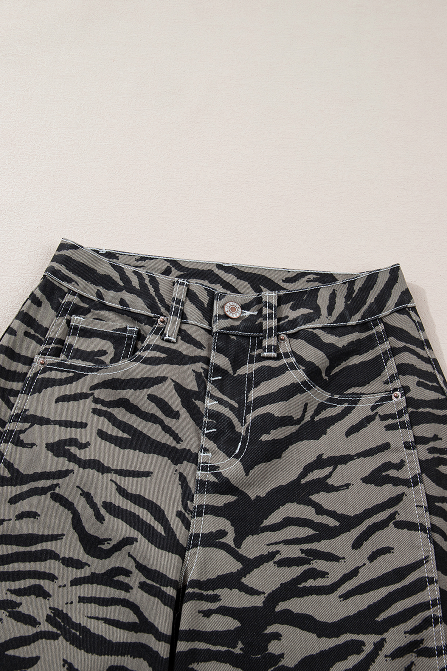 Gray Zebra Stripe Printed Wide Leg Jeans
