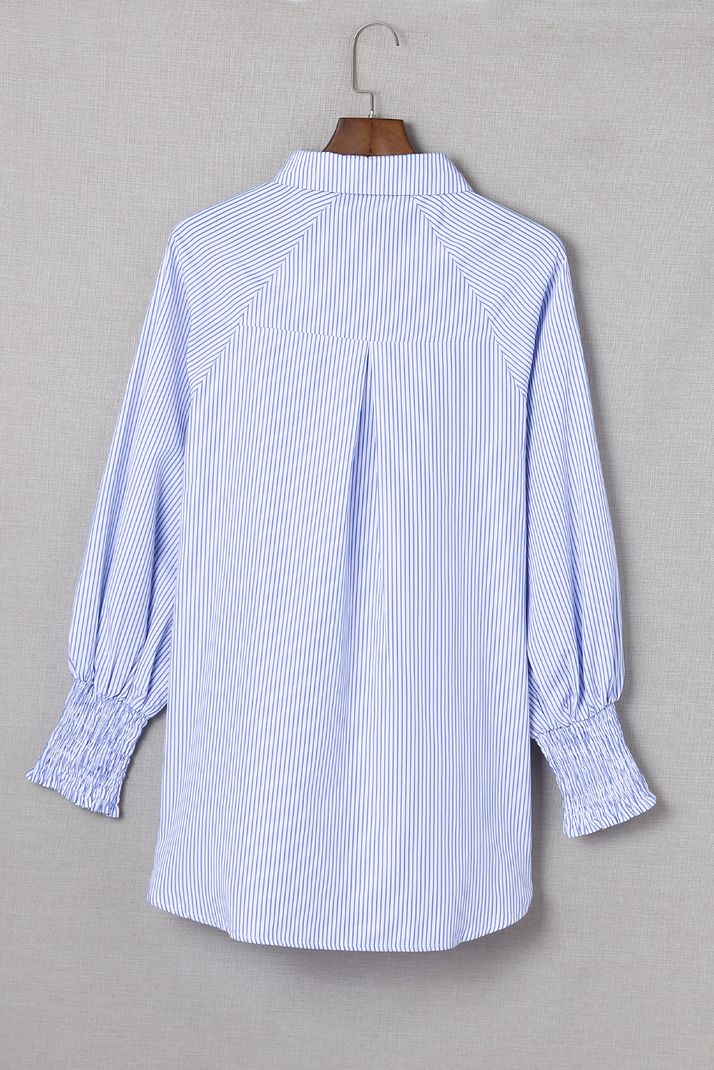 Red Stripe Smocked Cuffed Striped Boyfriend Shirt with Pocket