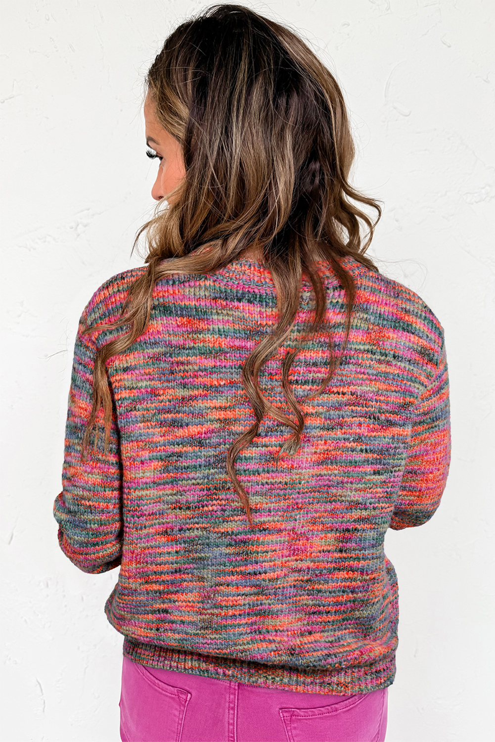 Purple Space Dye Yarn Crew Neck Sweater