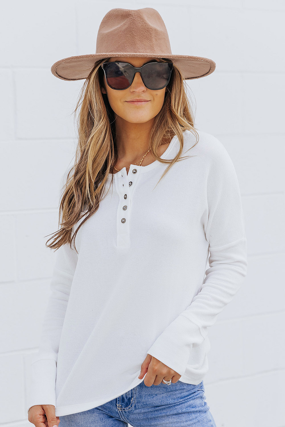Black Waffle Knit Henley Top