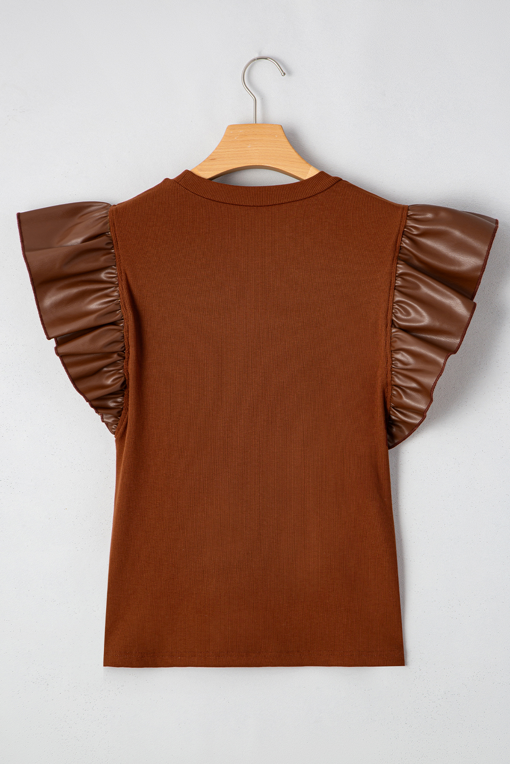 Black GAME DAY Checkered Letter Graphic Leatherette Ruffle Sleeve Top