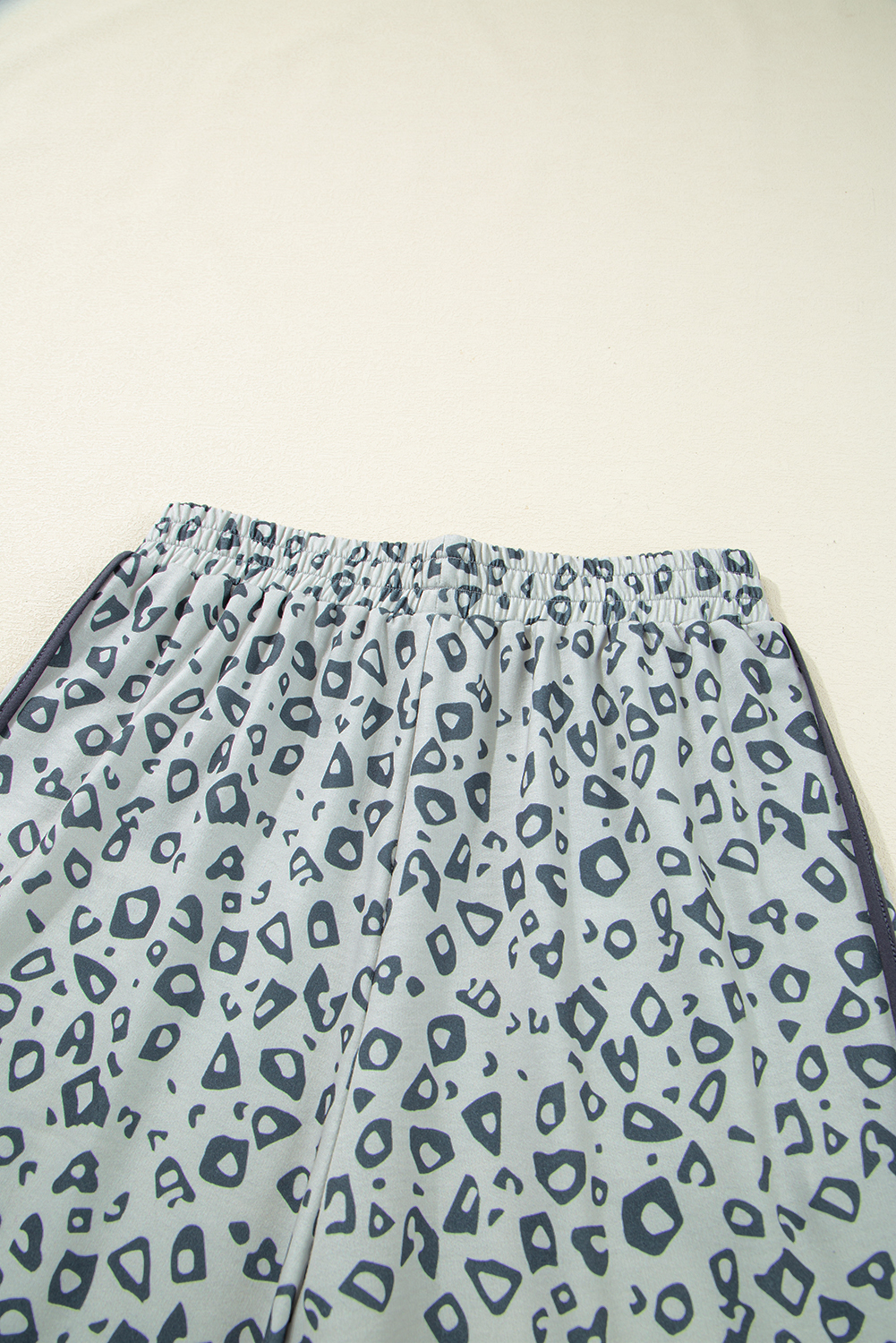 Gray Leopard High Waist Side Bow Straight Leg
