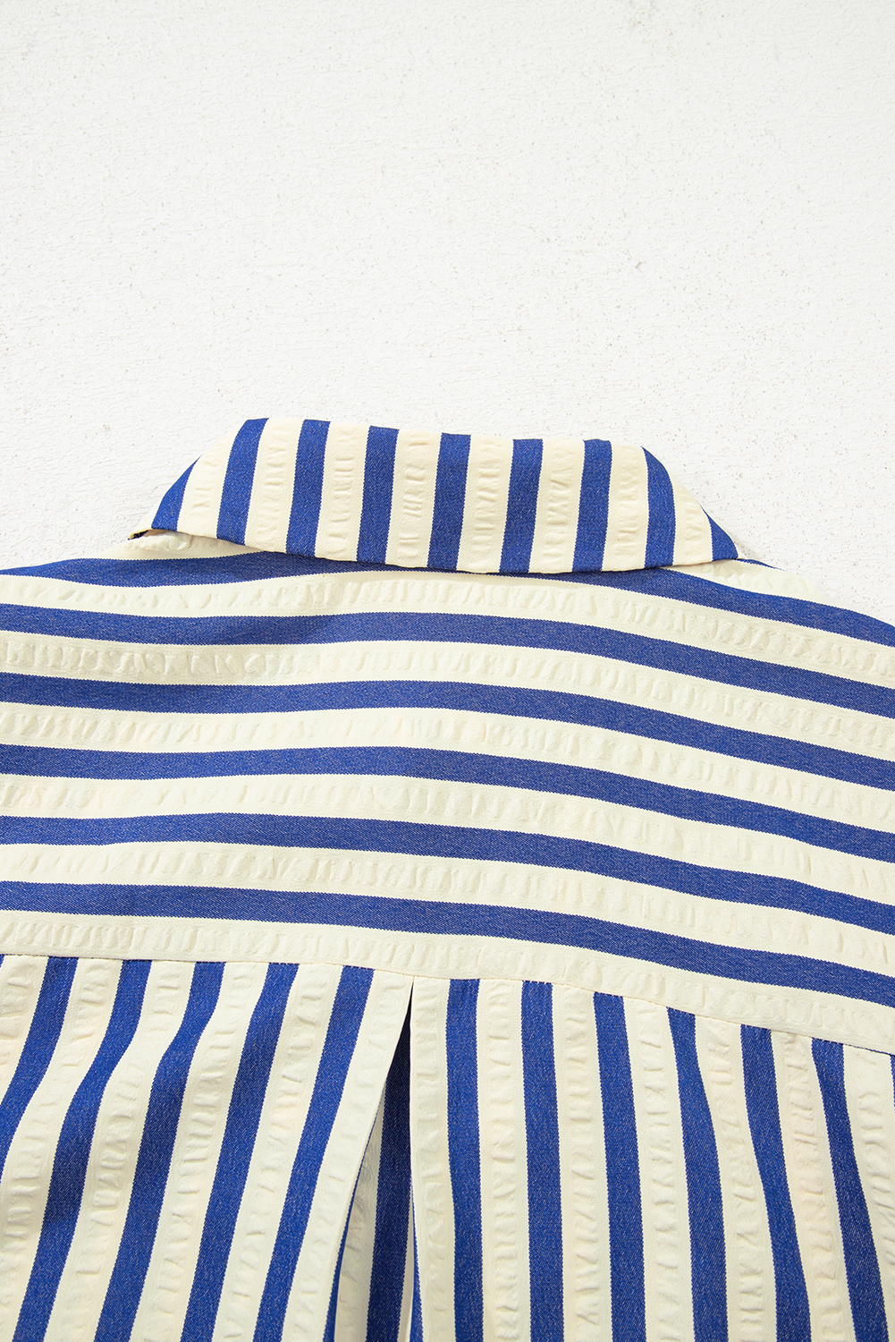 Blue Stripe Collared Half Button Side Pockets Loose Fit Mini Dress