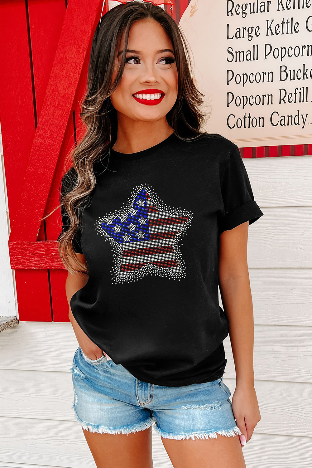 Black Flag Inspired Rhinestone Star Graphic T Shirt