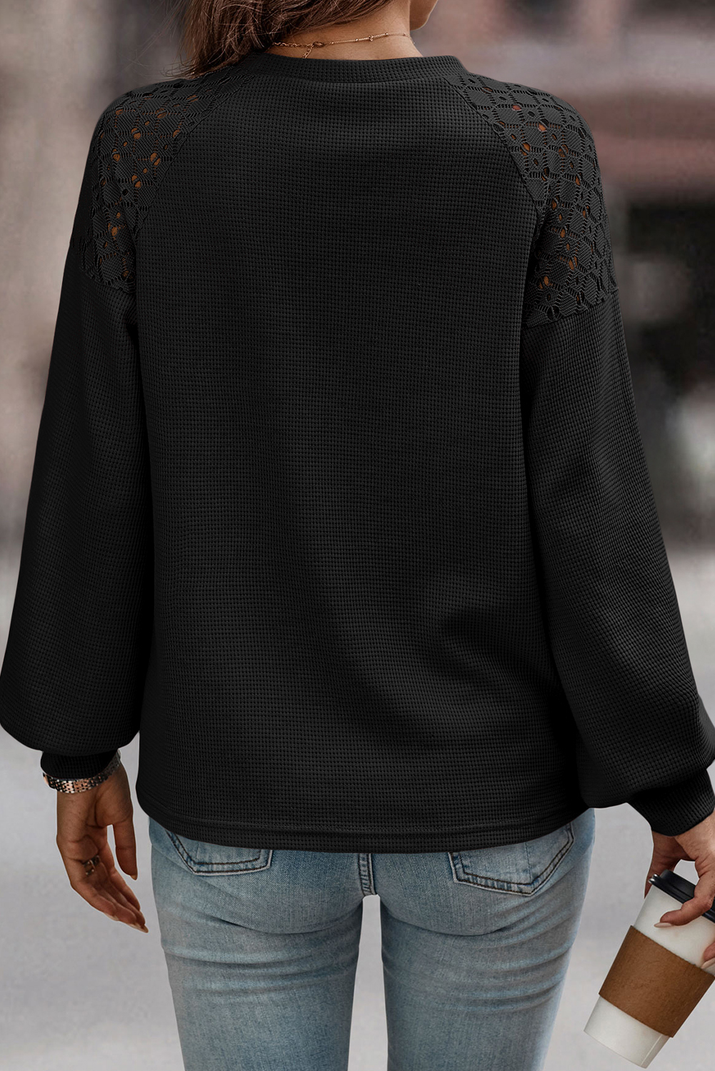 White Lace Long Sleeve Textured Pullover