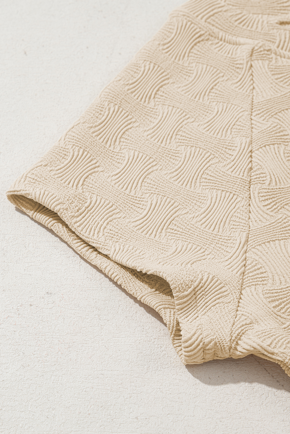 Beige Textured Crew Neck Cap Sleeve Slim Stretchy T Shirt