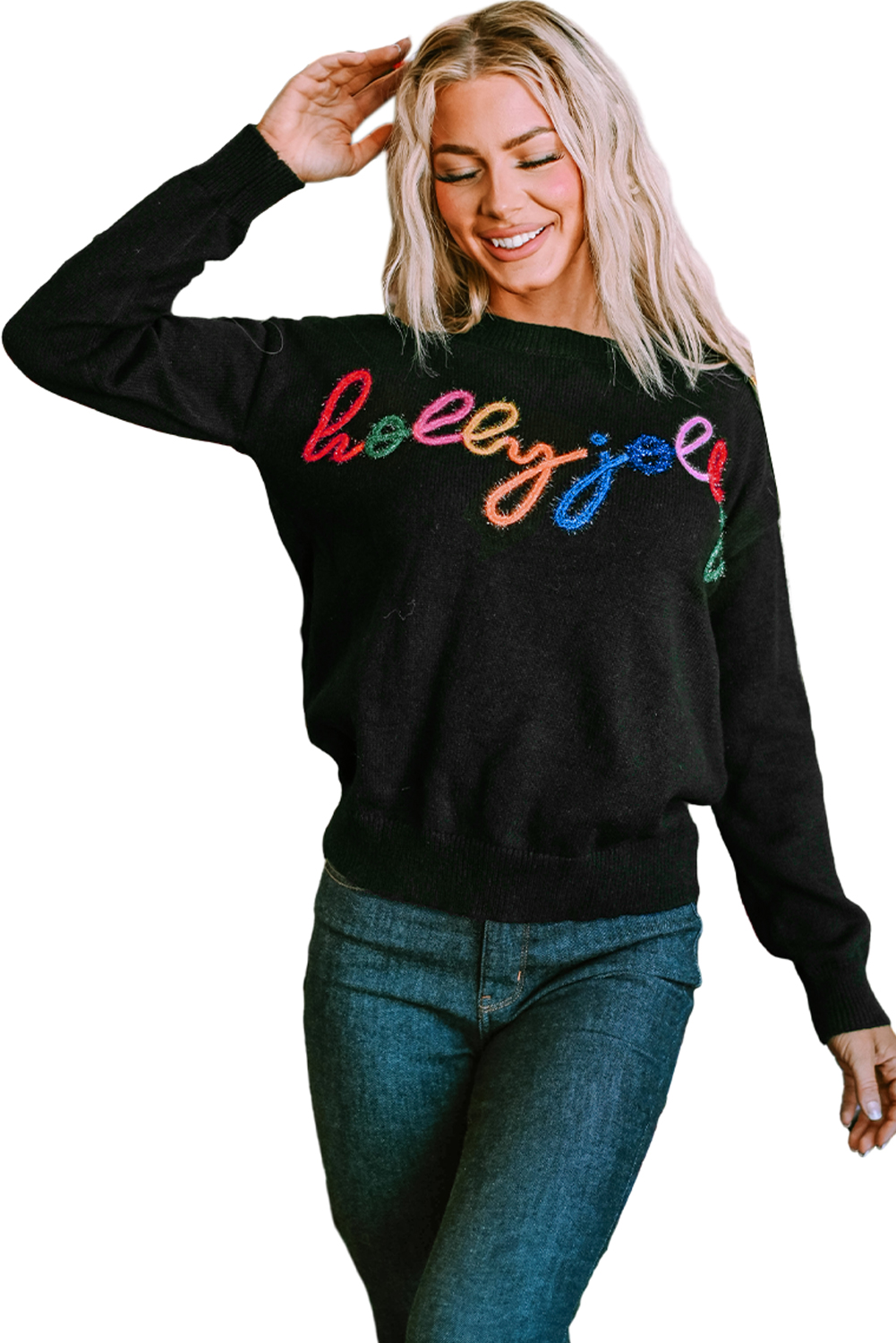 White Merry & Bright Round Neck Casual Sweater