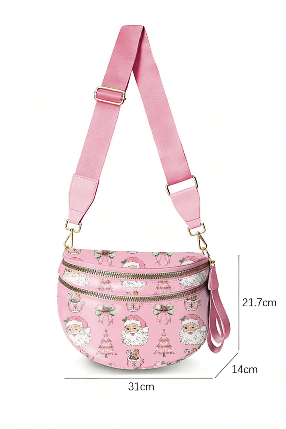 Fiery Red Christmas Theme Double Zip PU Leather Crossbody Bag