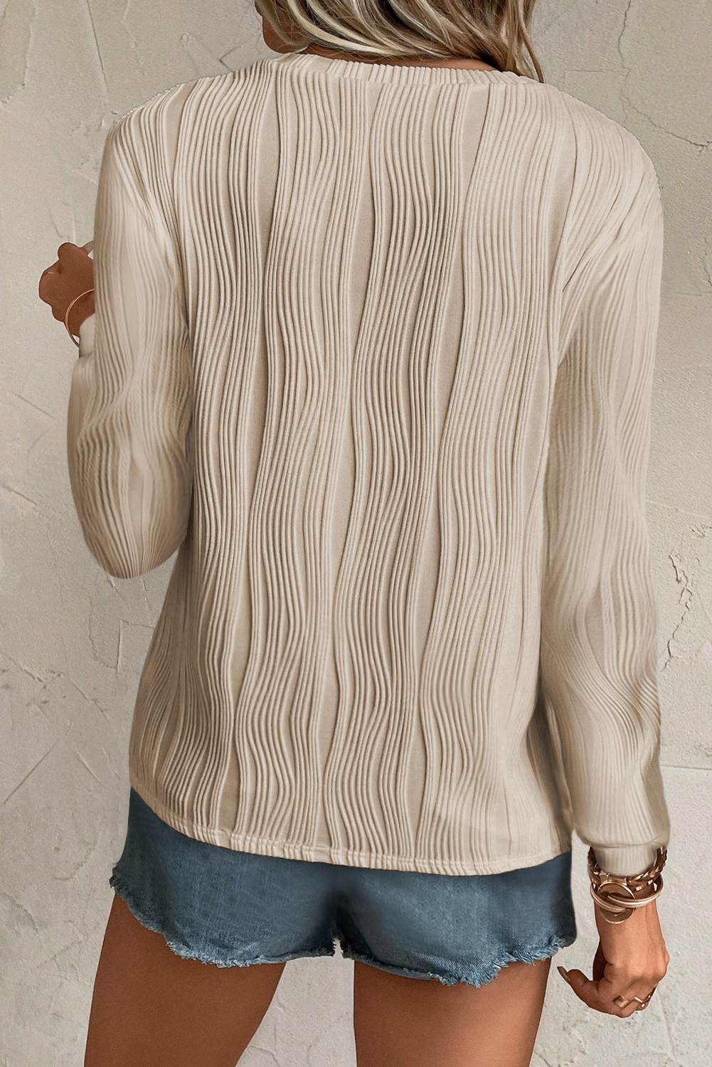 White Wavy Textured Mock Neck Cap Sleeve Top