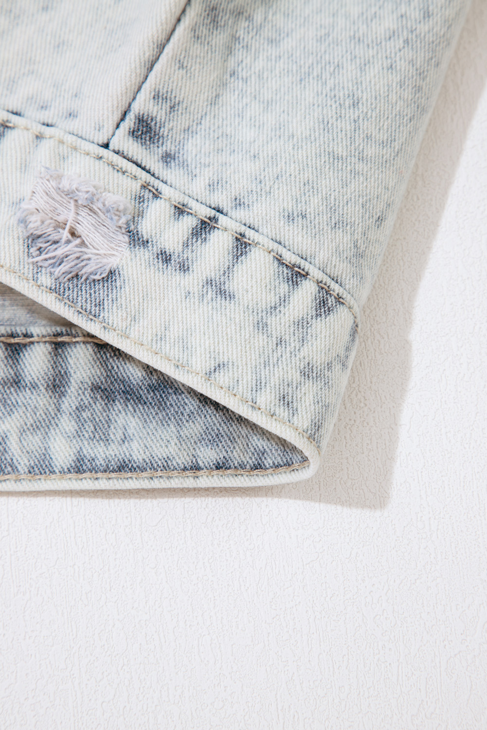 Beau Blue Light Wash Buttoned Chest Pocket Puff Sleeve Denim Jacket
