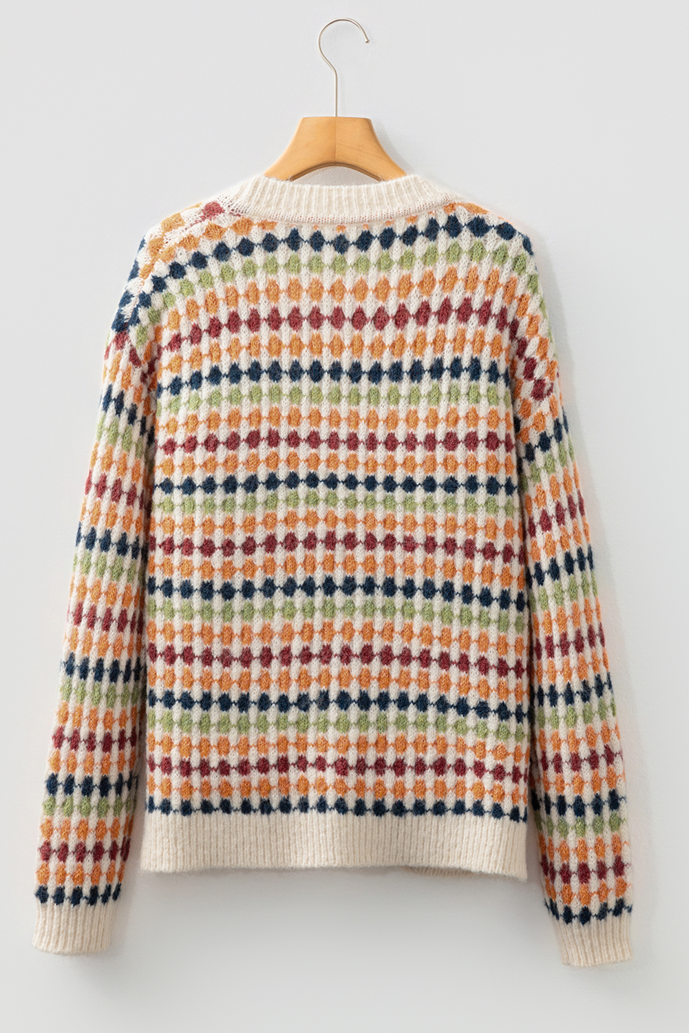Gray Dotty Pattern Knit Button Front V Neck Sweater Cardigan