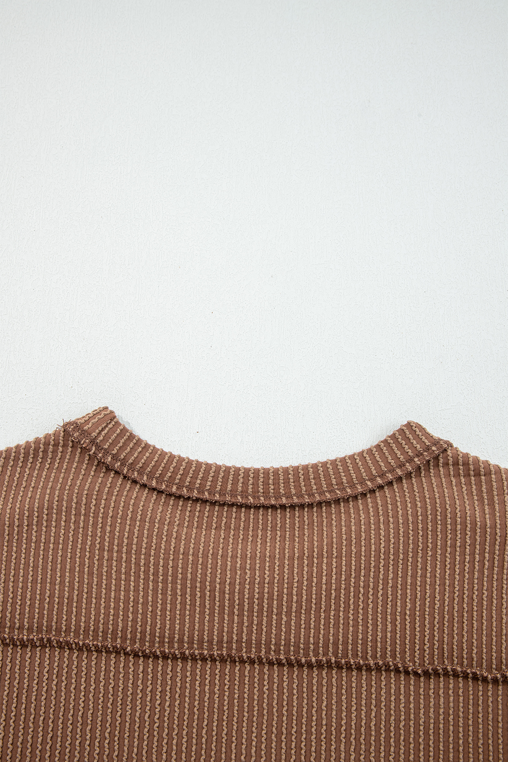 Dark Khaki Twist Ribbed Exposed Seam Detail Long Sleeve Loose Top