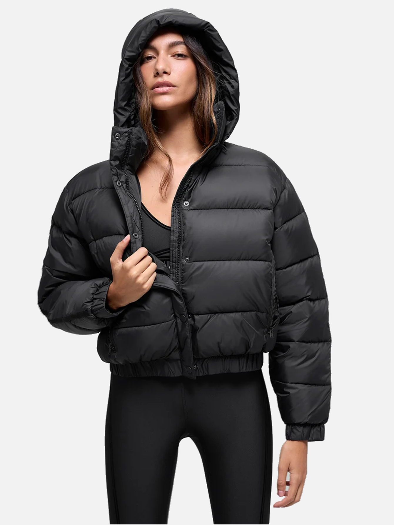 Alo Aspen Love Cropped Hooded Puffer Jacket - Black - Lulualo