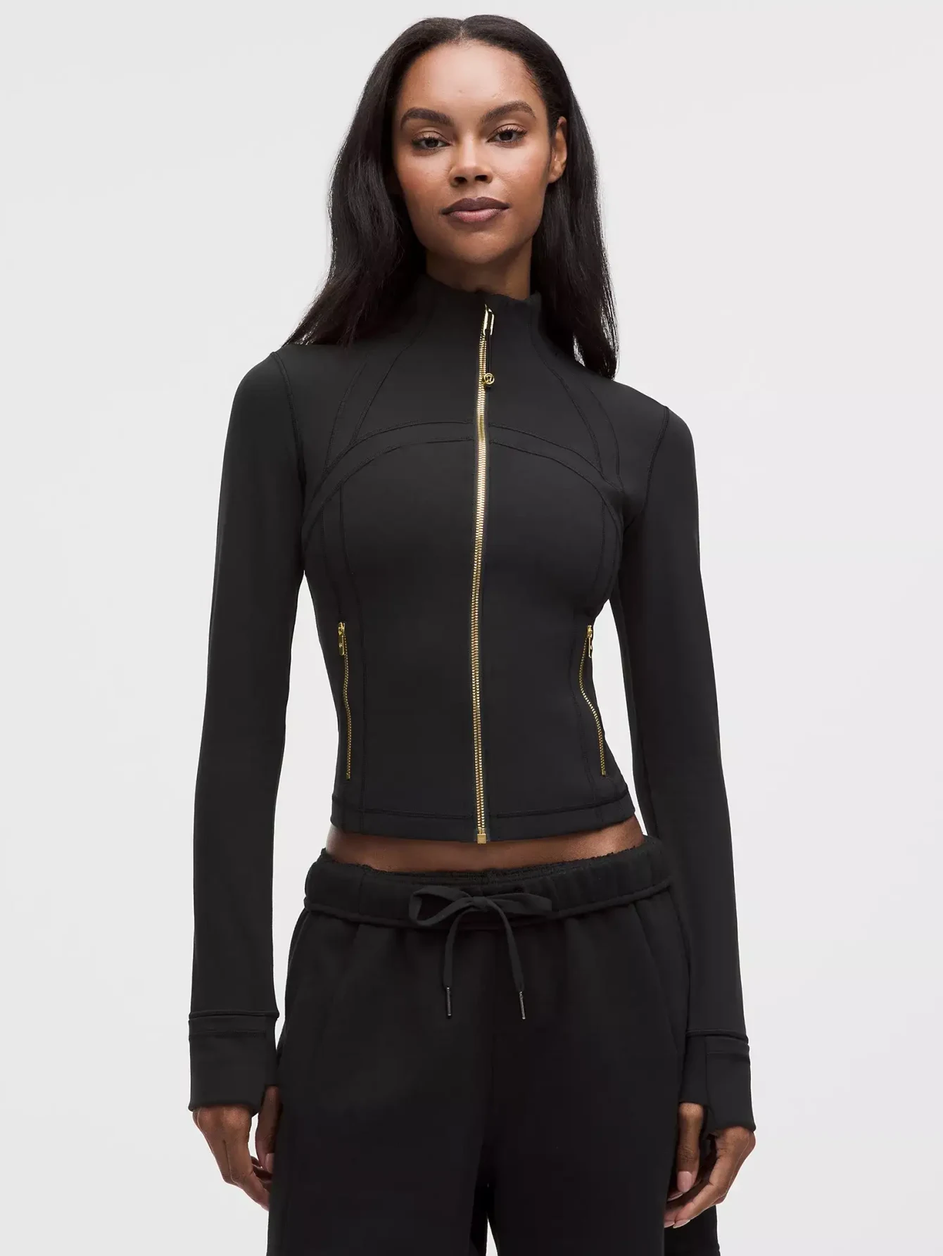 Lululemon Black Cropped Gold-Zip Athletic Jacket | US Warehouse - Lulualo