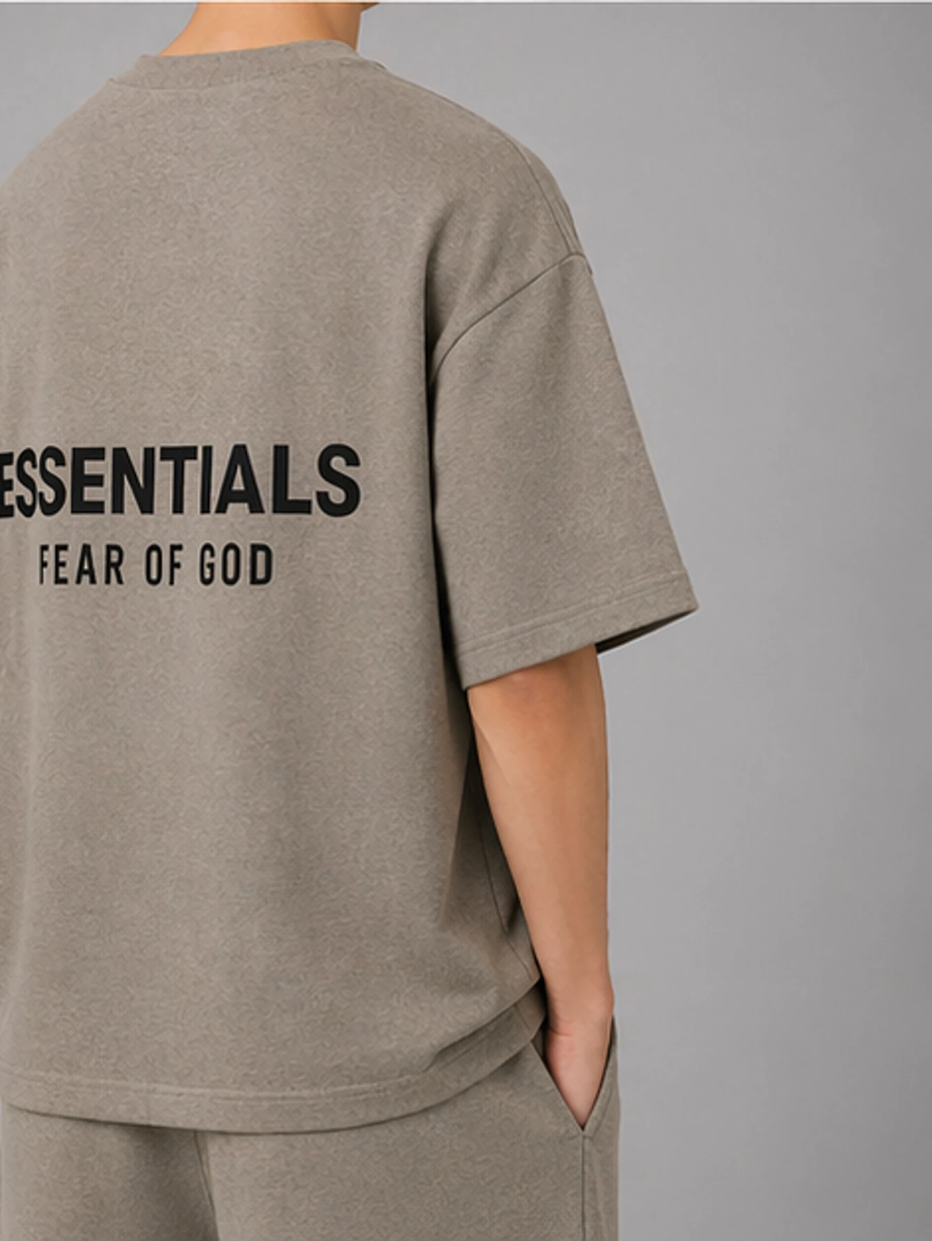 Essentials Dark Mist Gray Velour T-Shirt | US Warehouse - Lulualo