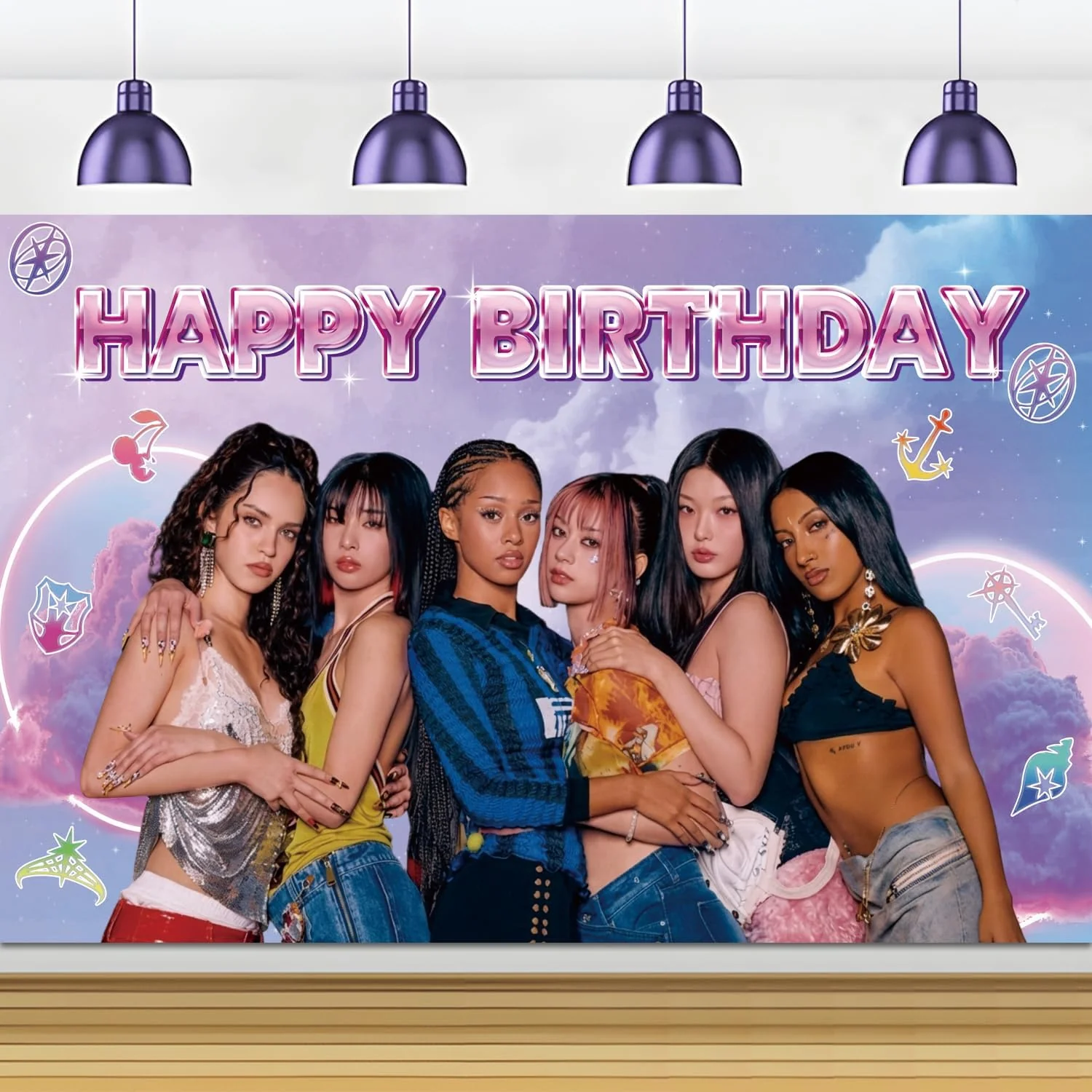 Fashion Music Birthday Backdrop Banner 5x3ft For Home Parties - KATSEYE MERCH​